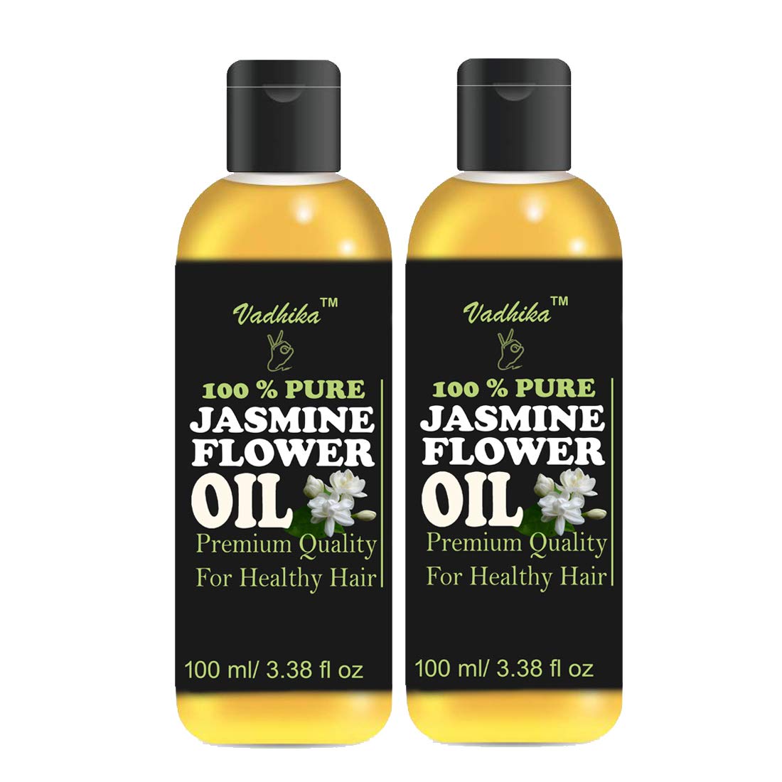 Vadhika 100% Pure Cold Pressed Jasmine Essential Oil for Hair Growth, Skin Care & Aromatherapy - 2 Pack (200ml Total) - Perfect for Massage, DIY Beauty Products & Relaxation
