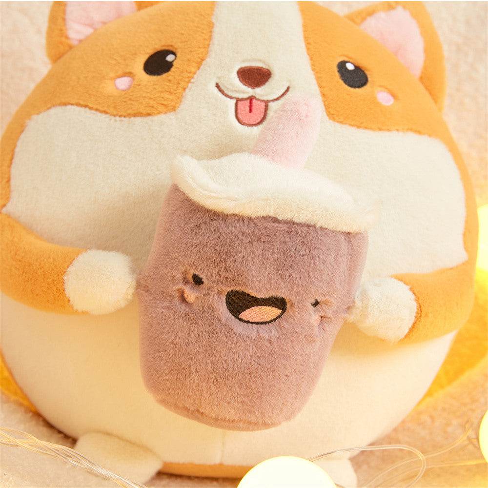 Adorable Boba Drinking Corgi Plush Toy - Cute Kawaii Stuffed Animal for Tea Lovers, Gift for Anime Fans & Home Decor (Perfect for Bedroom, Office & Gifts)