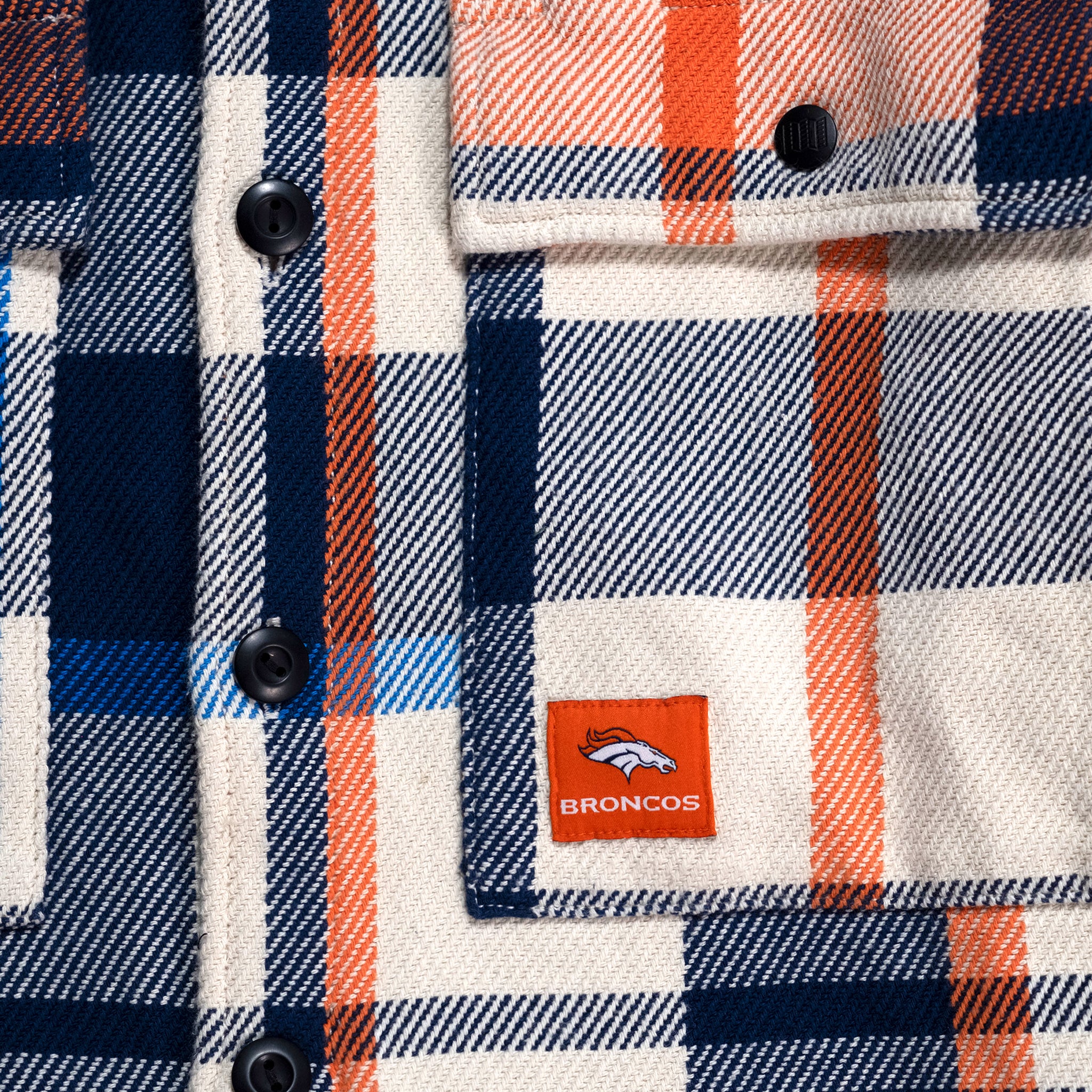 Topo Designs x Denver Broncos Mountain Shirt Jacket - Water-Resistant Outdoor Flannel Shirt for Hiking & Camping - Men's Casual Button-Up Shirt for Game Day & Fall Fashion