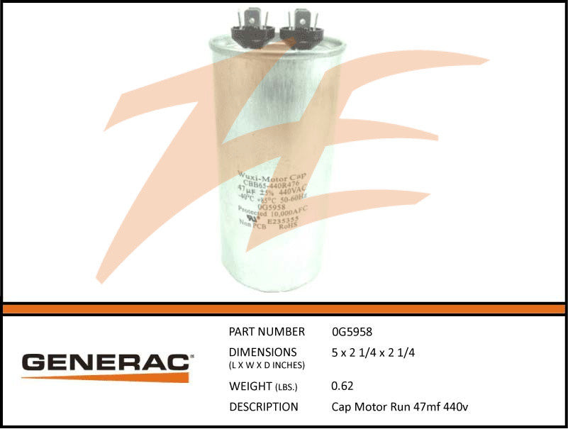 Generac 0G5958 47mF 440V Voltage Regulator Capacitor - Replacement Part for Generac Generators & Power Systems