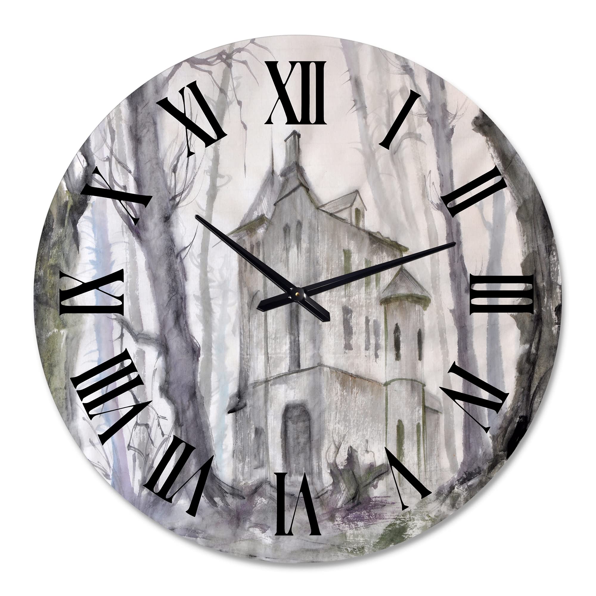 Haunted Castle in The Woods Wall Clock - Large Traditional Fantasy Decor for Living Room, Bedroom & Office - Silent Non-Ticking Home Decor