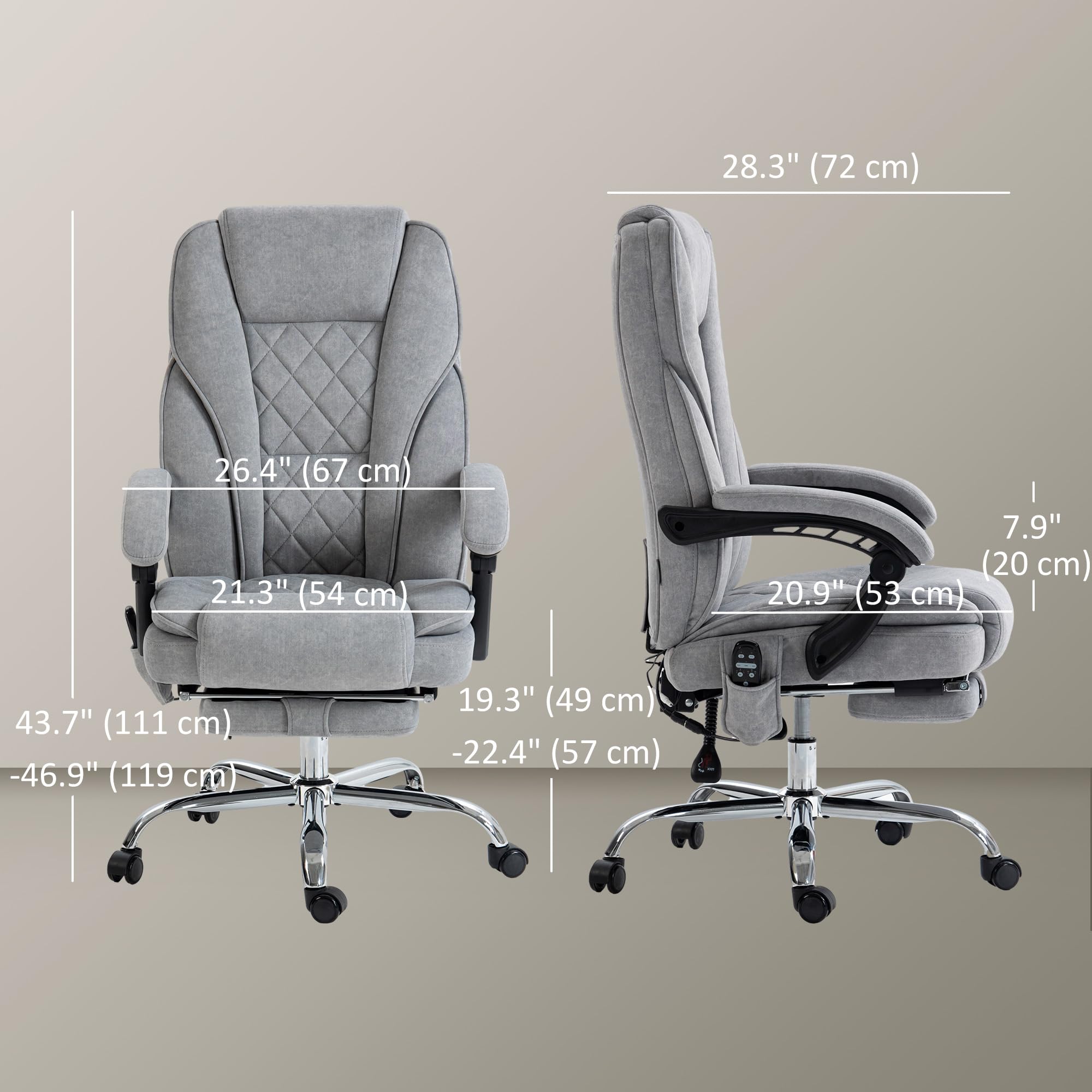 Vinsetto Ergonomic Massage Office Chair with Foot Rest - 6-Point Vibration & Heat Therapy, Adjustable Height, Reclining Computer Desk Chair for Home & Office - Perfect for Long Work Hours & Back Pain Relief (Gray)