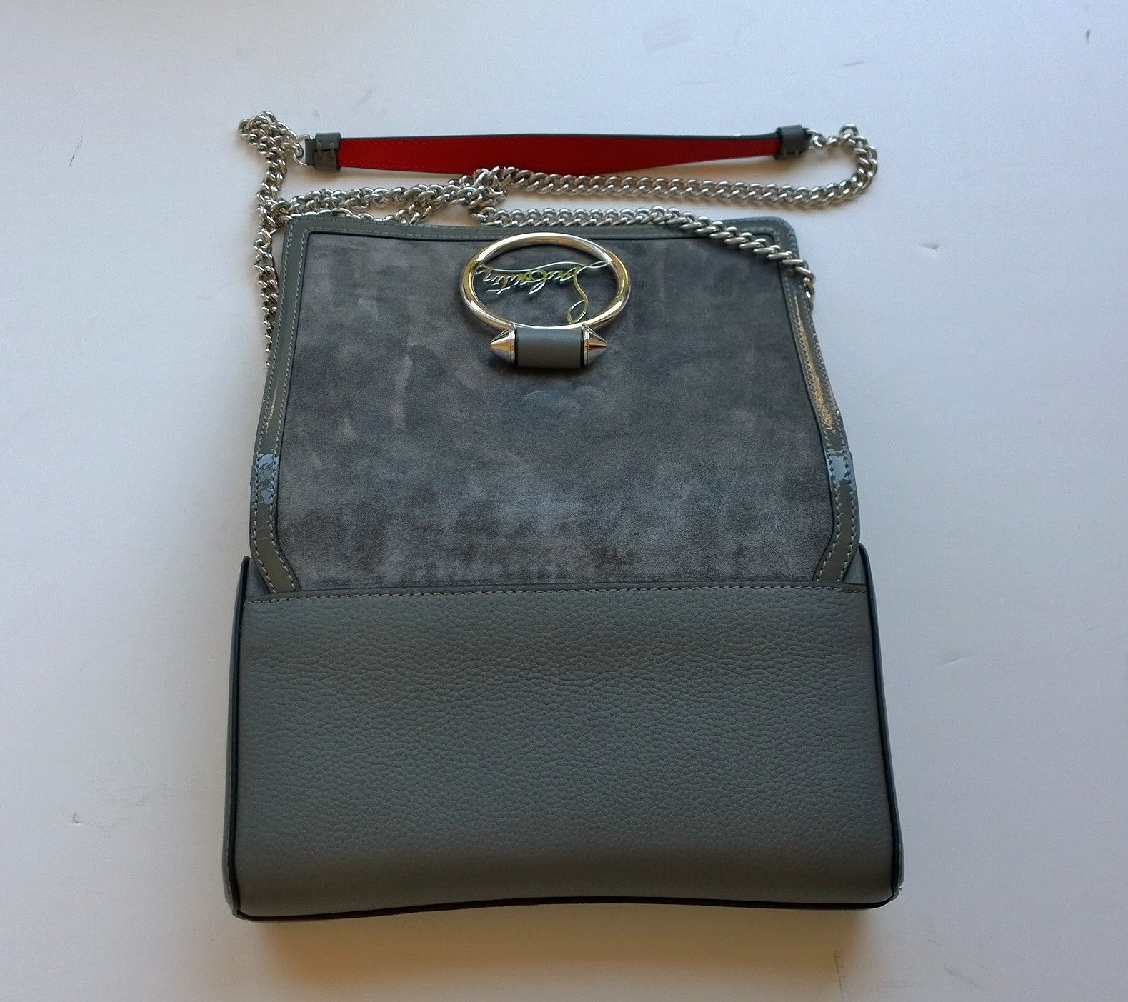 Christian Louboutin Rubylou Shadow Gray Suede Chain Bag - Small Crossbody Purse for Women | Perfect for Evening Parties, Date Nights & Special Occasions