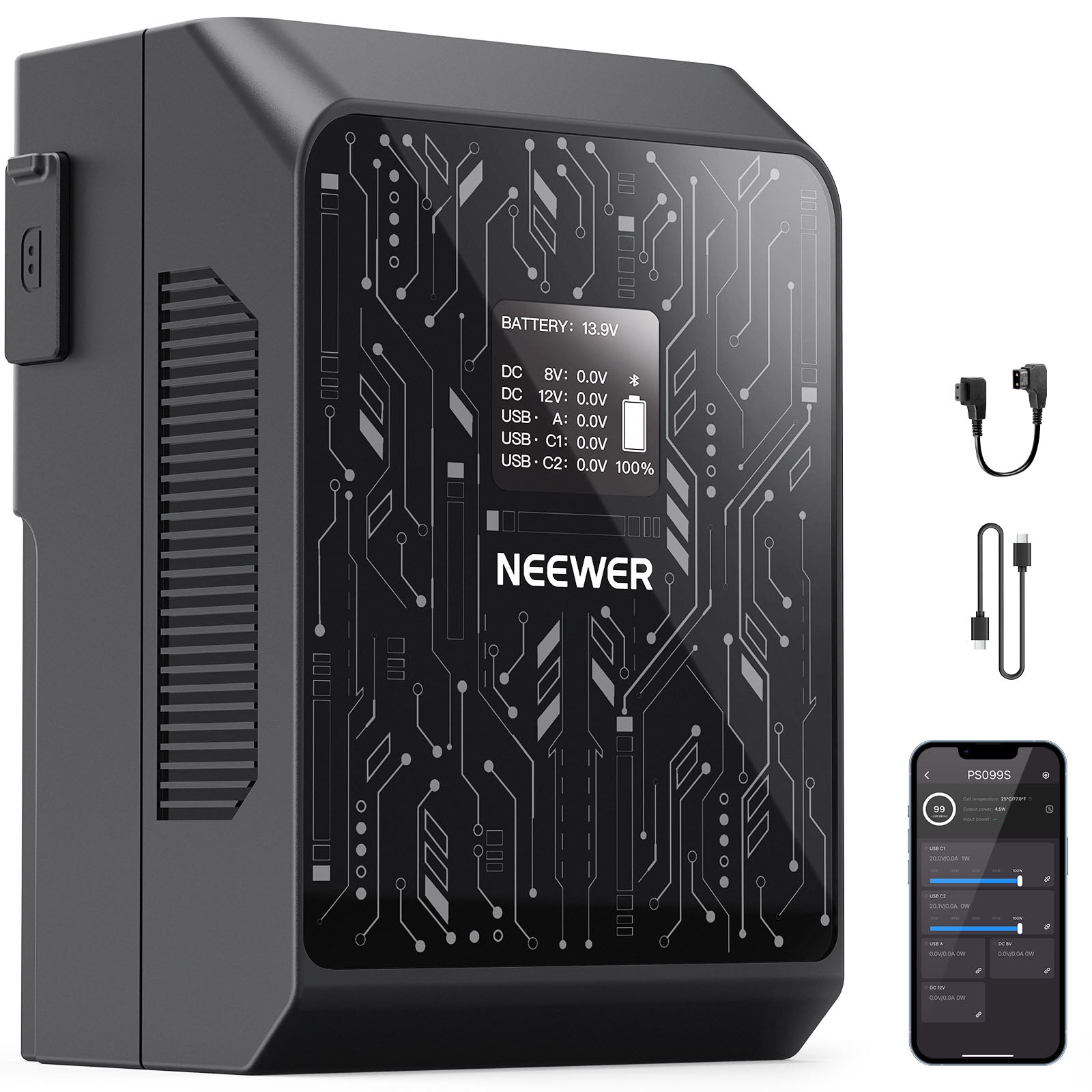 NEEWER V Mount Battery PS099S 6800mAh 99Wh with APP Control - Professional Power Solution for DSLR Cameras, Camcorders & LED Lights - Perfect for Film Making, Photography & Live Streaming