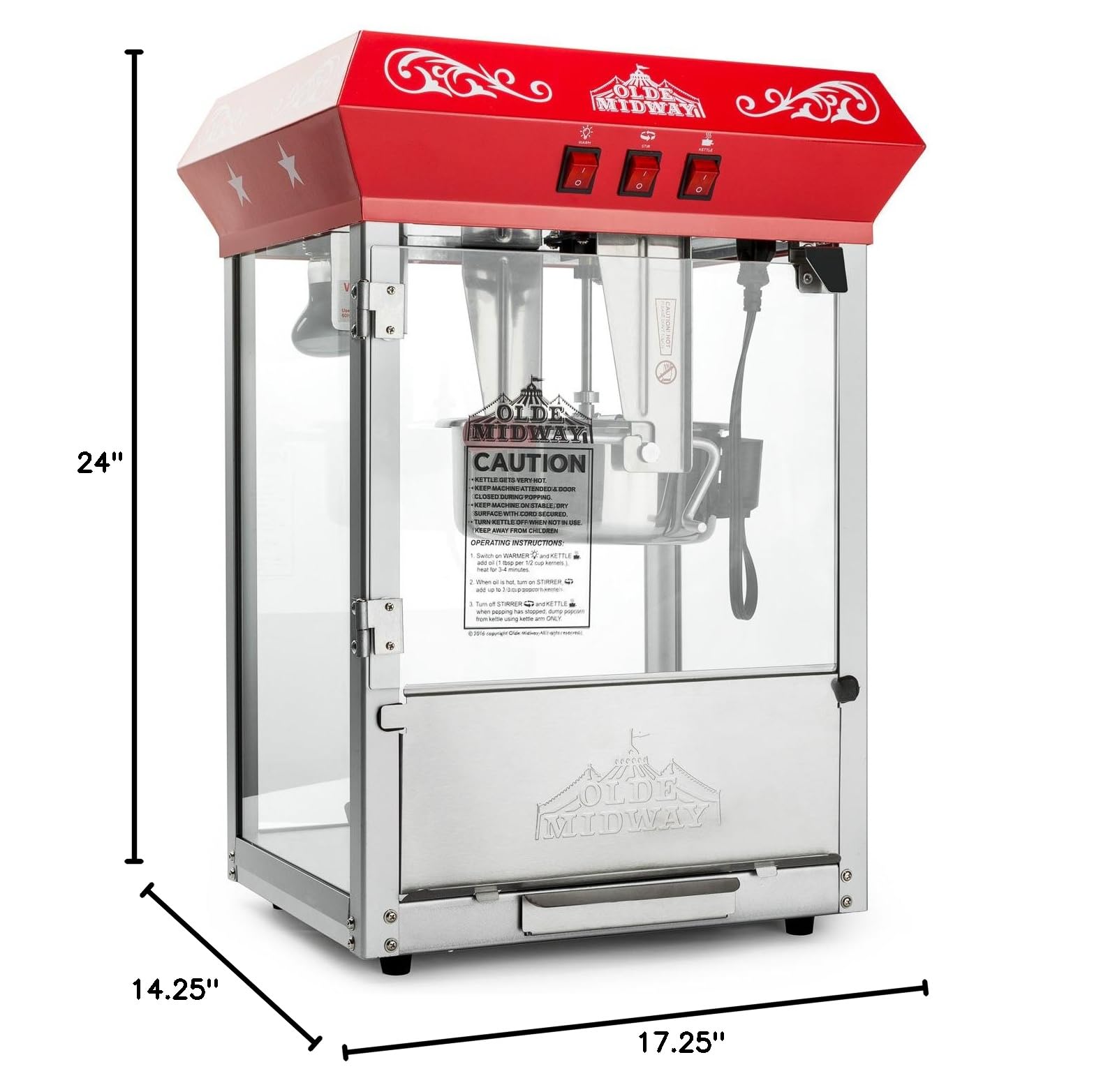Olde Midway Commercial Popcorn Machine - 8oz Kettle Popper for Movie Theater Style Popcorn at Home (Red) - Perfect for Parties, Carnivals & Home Theater Snacks