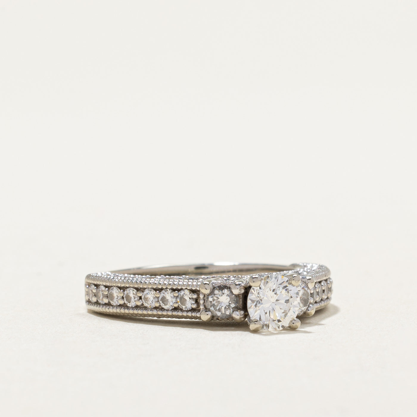 19K White Gold Diamond Milgrain Engagement Ring | 0.40ct Center Stone & 0.71ctw Total | Size 5.75 | Perfect for Wedding, Proposal & Anniversary Gifts