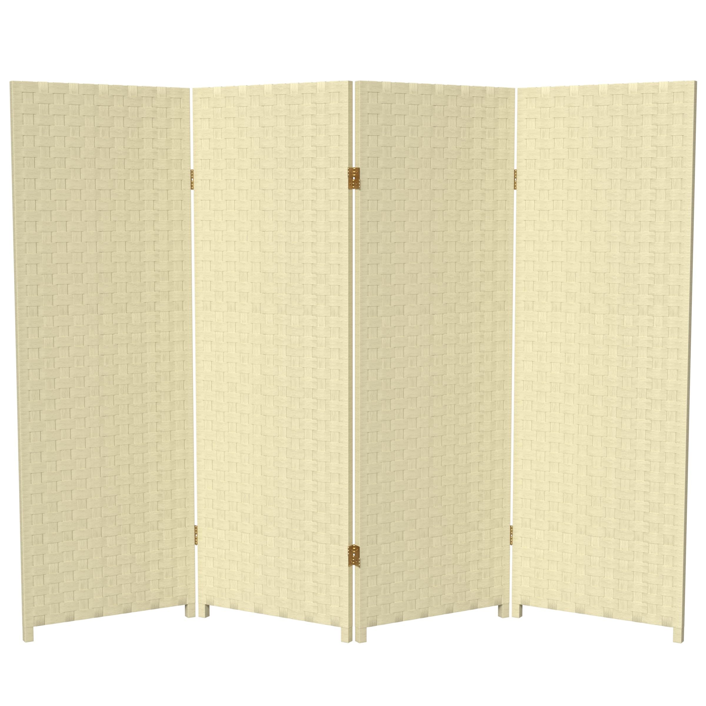 4 ft. Short Woven Fiber Folding Room Divider Screen - Cream - 4 Panel Privacy Partition for Home, Office & Studio Decor