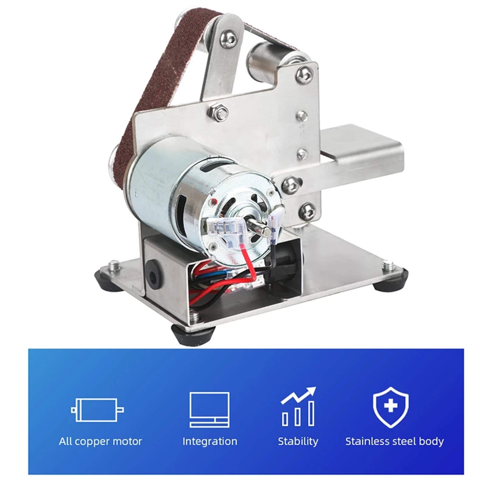 Mini Electric Belt Sander Machine 4000-9000 RPM, 7-Speed Adjustable DIY Polishing & Edge Sharpener with 5 Wrenches & 10 Sanding Belts (25mm) - Perfect for Woodworking, Metal Polishing & DIY Home Projects