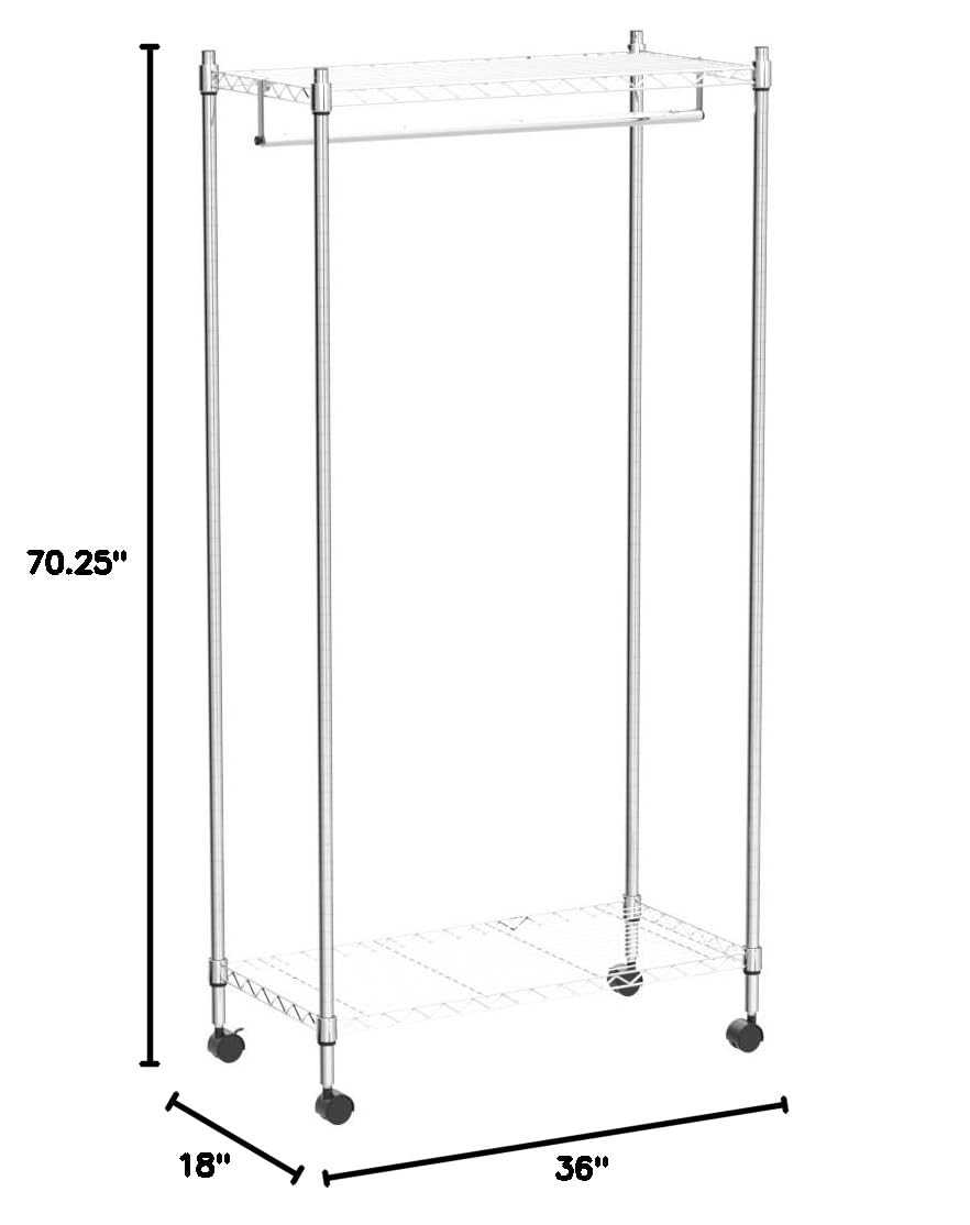 Whitmor Supreme Garment Rack - Heavy Duty Double Shelf Rolling Clothes Organizer with Chrome Finish - Perfect for Closet Organization, Laundry Room, and Small Space Storage
