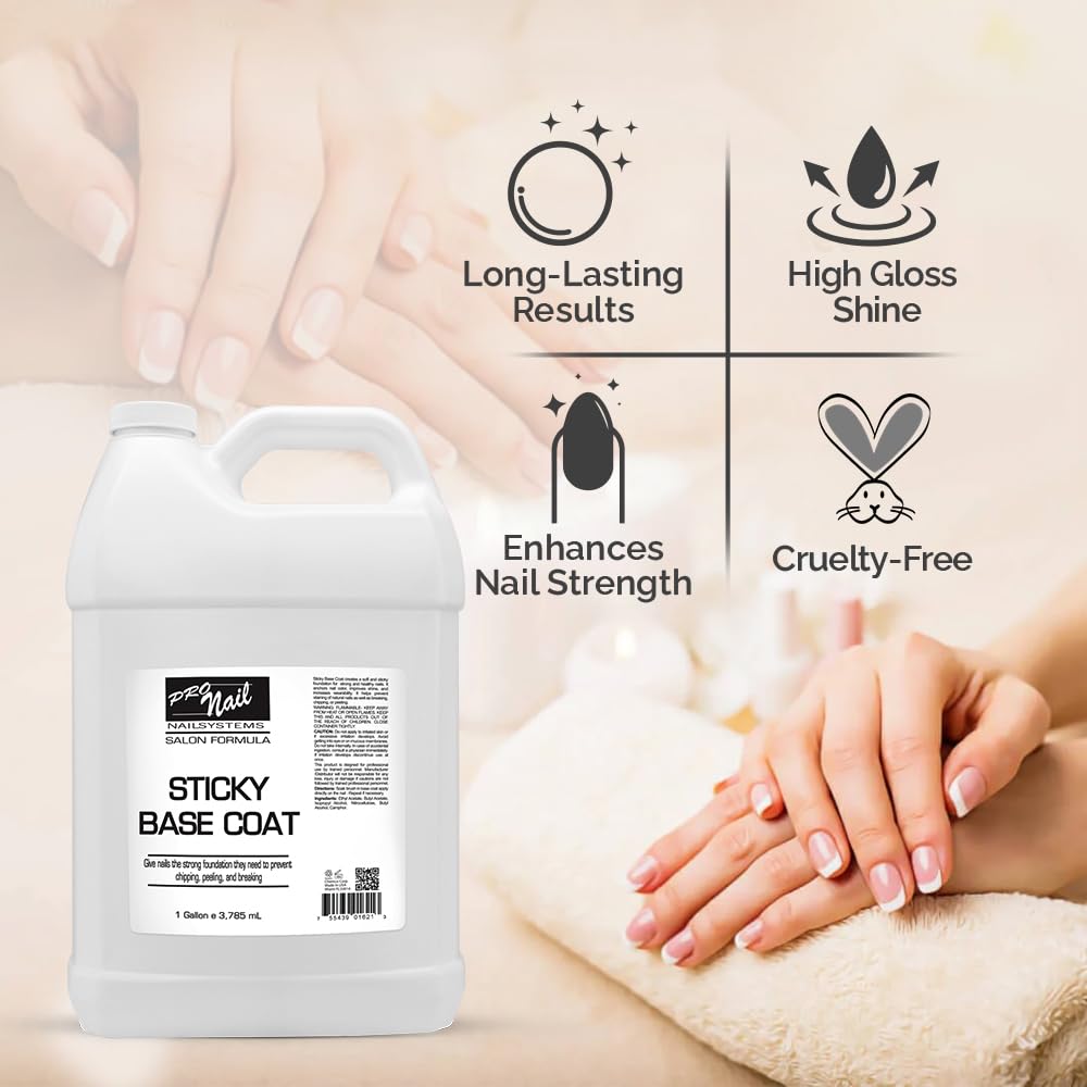 PRO NAIL - Sticky Base Coat Nail Polish, 128 Oz - Bulk Refill Gallon for Salon & DIY Nail Art - Long-Lasting Adhesive for Gel, Acrylic & Dip Powder Nails