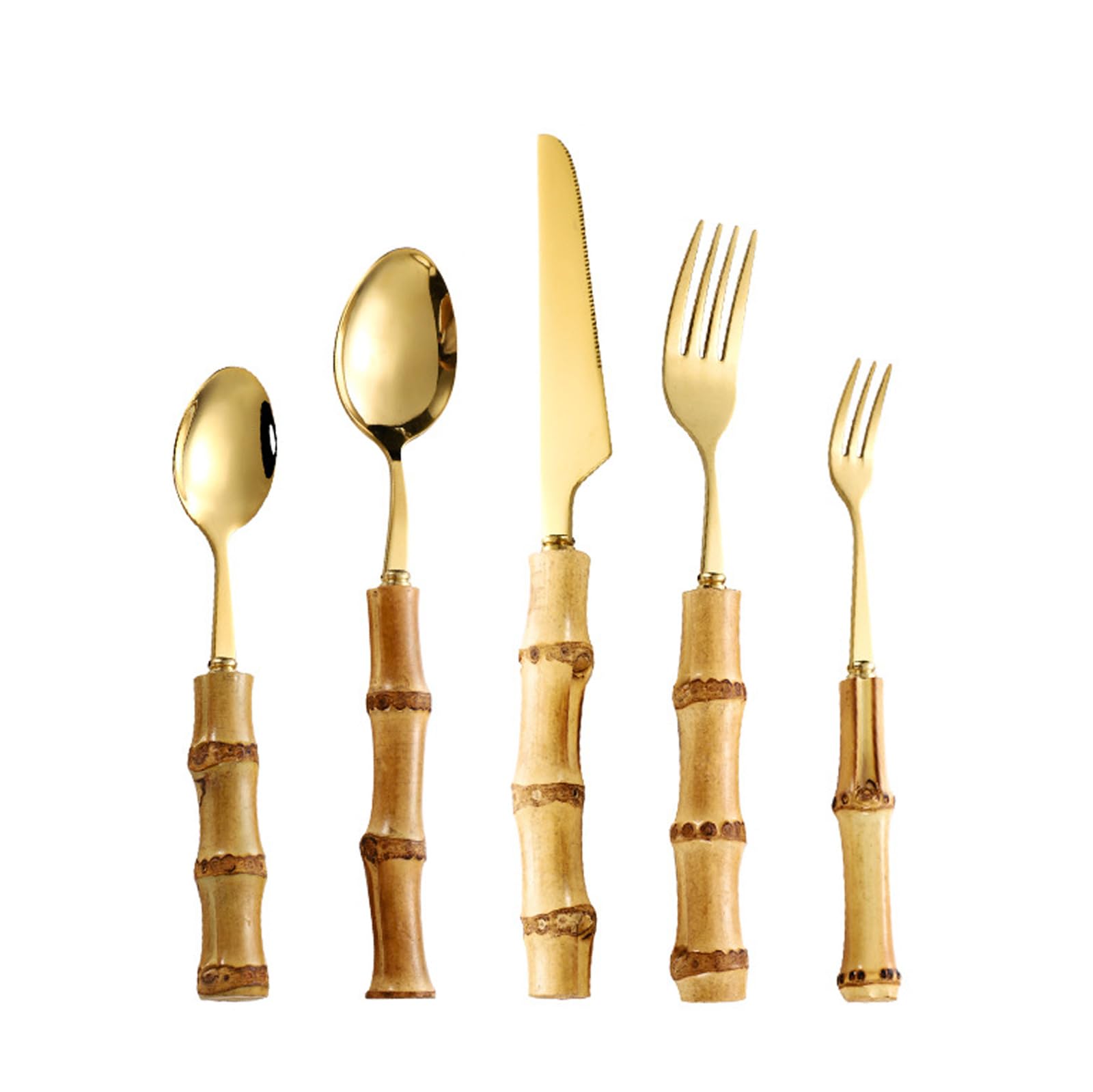 Eco-Friendly Bamboo Cutlery Set for 6 - Reusable Bamboo Forks & Spoons with Stainless Gold Tips, Sustainable Flatware Utensils for Adults | Perfect for Camping, Picnics & Zero-Waste Living (Yellow)