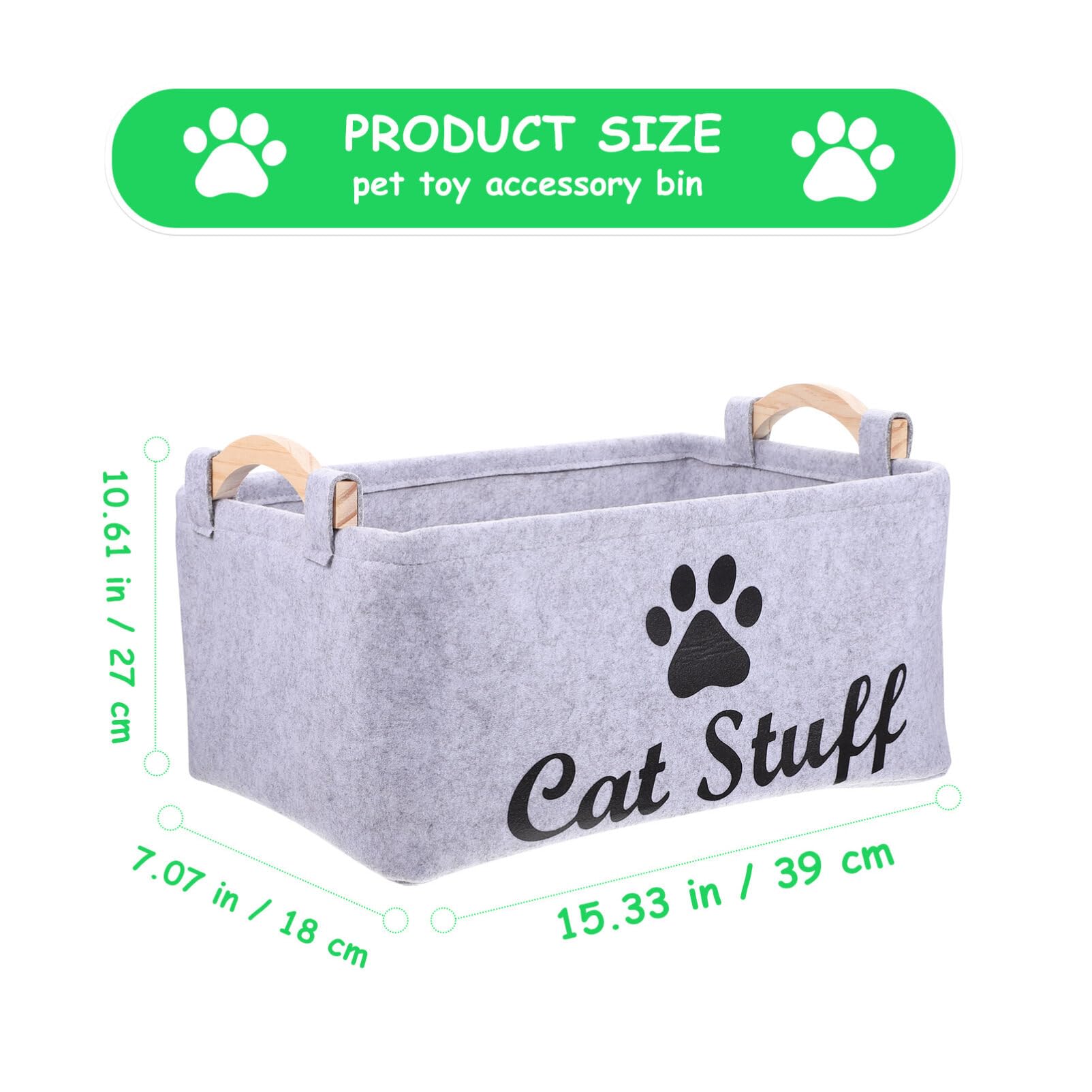 POPETPOP Cat Toy Storage Basket with Handle - Collapsible Organizer Box for Cat Toys, Apparel & Accessories (Grey) - Perfect for Pet Playroom, Living Room & Bedroom Organization