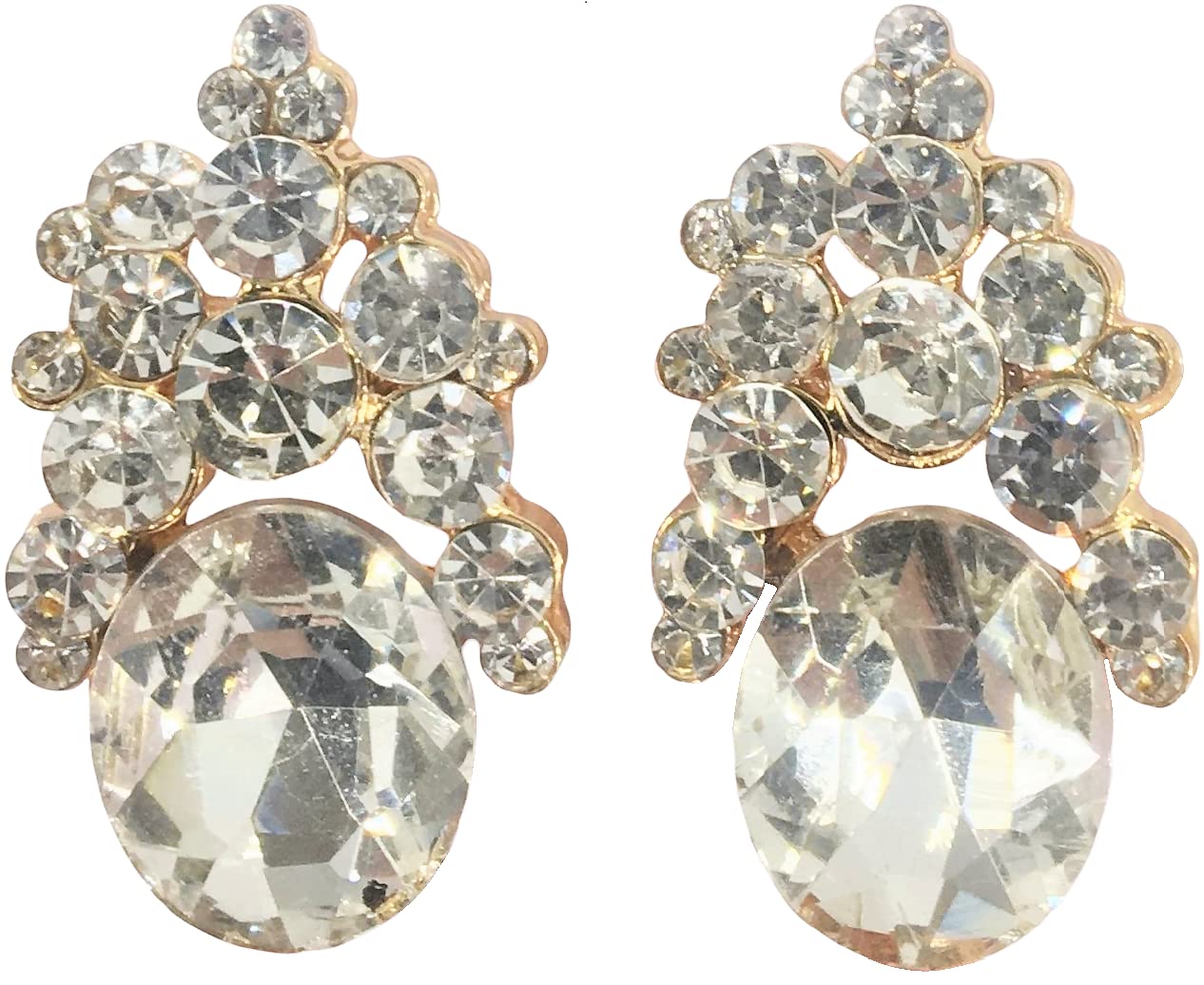 Elegant Gold Plated Oval Crystal Chandelier Stud Earrings for Women - Perfect for Parties, Weddings & Evening Events