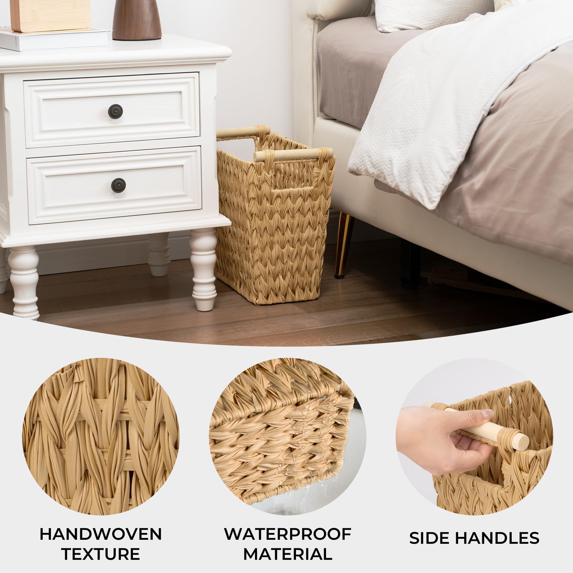 GRANNY SAYS Waterproof Wicker Trash Can with Handles - 2-Pack Decorative Wastebasket for Bathroom, Bedroom & Office | Ideal for Home, Dorm & Guest Room Organization