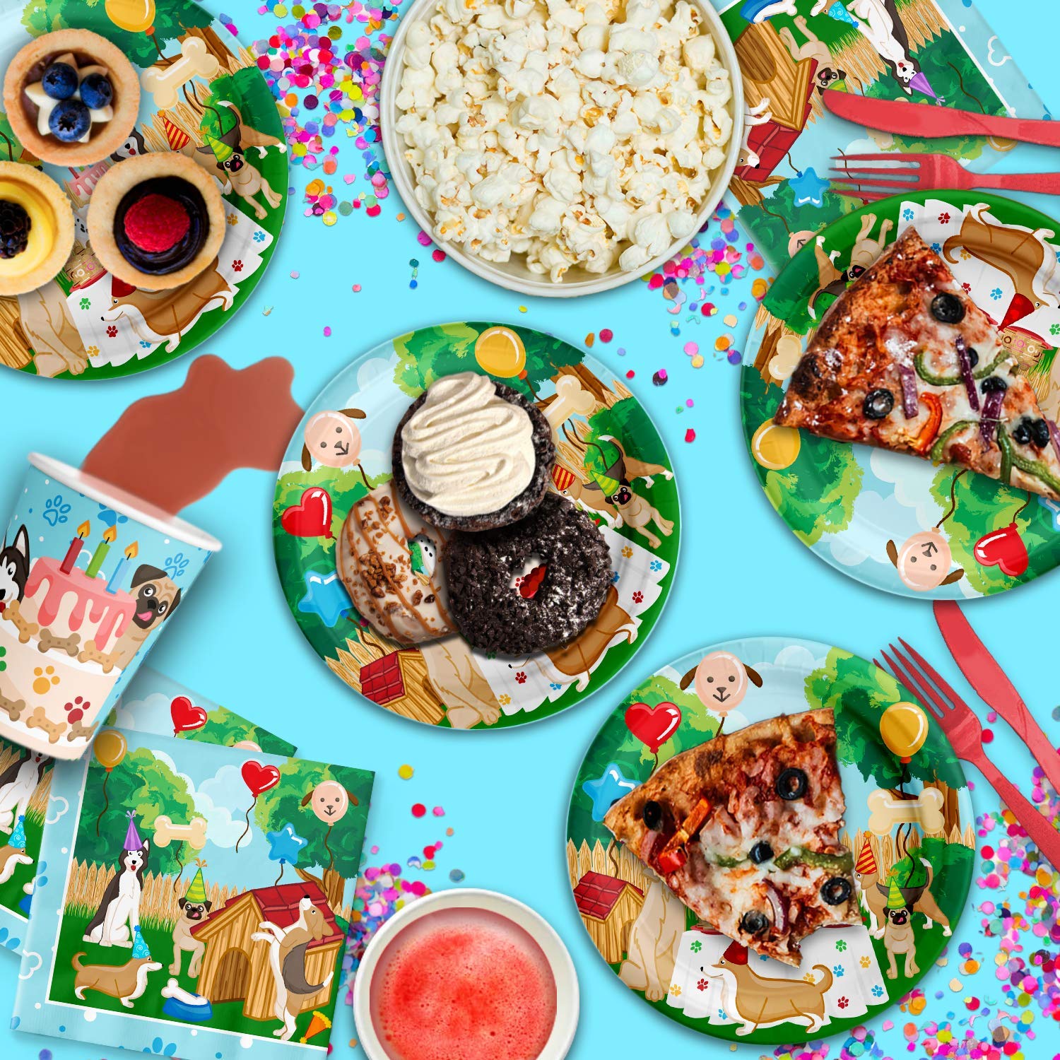 Puppy Dog Birthday Party Supplies Set - 16-Piece Kit with Plates, Napkins & Cups for Puppy Themed Celebrations - Perfect for Kids' Birthday Parties, Dog Lovers Events & Pet-Themed Gatherings