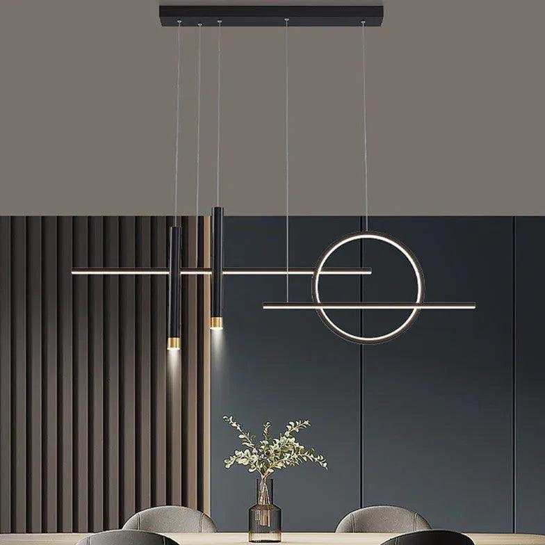 Modern Ring Bar Vertical LED Pendant Light - Adjustable Hanging Fixture for Kitchen Island, Dining Room & Bar Counter Lighting - Dimmable Industrial Chic Decor