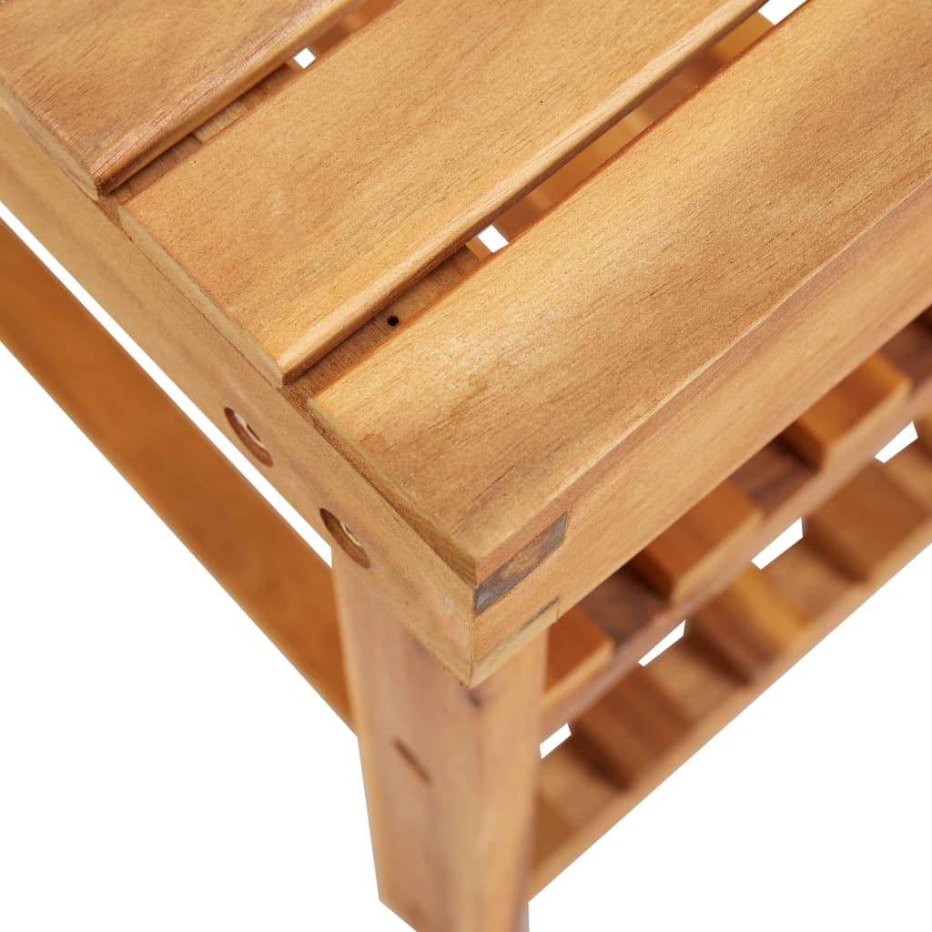 Solid Acacia Wood Shoe Rack Bench with 2 Shelves & Sturdy Top - 27.5