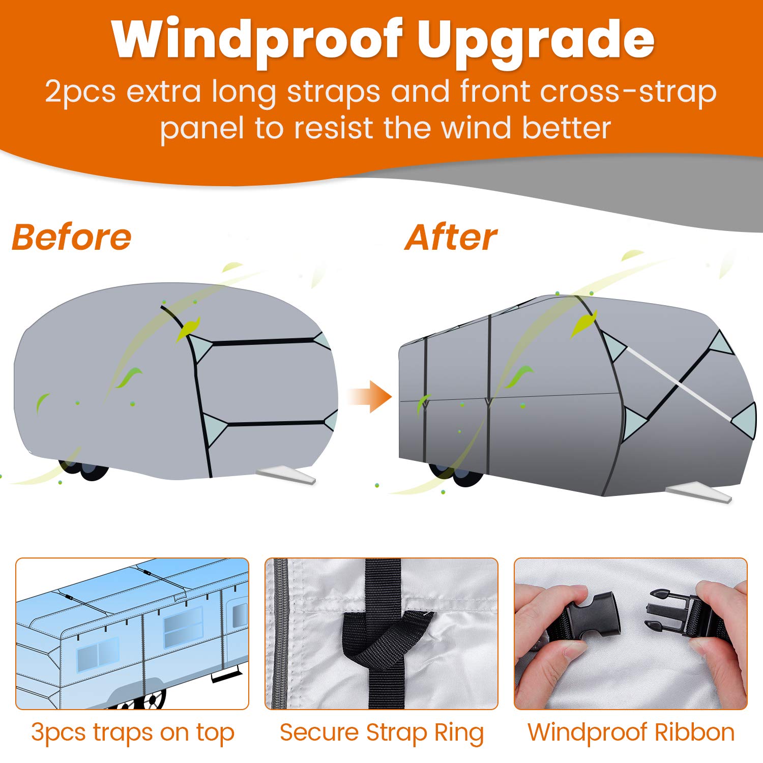 Leader Accessories Premium 210D 14'-16' Travel Trailer RV Cover with Adhesive Repair Patch - Ripstop Diamond Weave Waterproof Camper Cover for All-Weather Protection | Fits 14 to 16 Foot Trailers, Ideal for Outdoor Storage & Winter Use