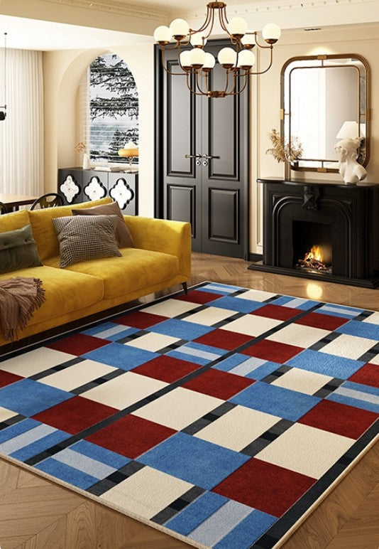 Modern Geometric Area Rugs - Blue Contemporary Dining Room & Living Room Carpets - Mid Century Design Floor Mats for Bedroom, Home Decor | Perfect for Dining Spaces, Lounge Areas & Bedroom Accents