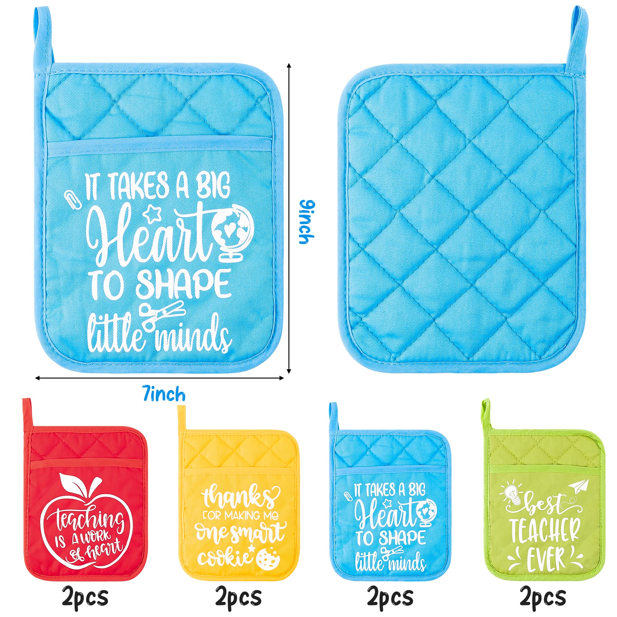 OSNIE 8-Piece Heat Resistant Pot Holder Set - Microwave Safe Oven Mitts with Hand Pocket & Hanging Loop - Machine Washable Hot Pads for Cooking, Baking - Perfect Teacher Appreciation Gift & End of Year Present - Ideal for Kitchen Use, Holiday Cooking & Home Decor