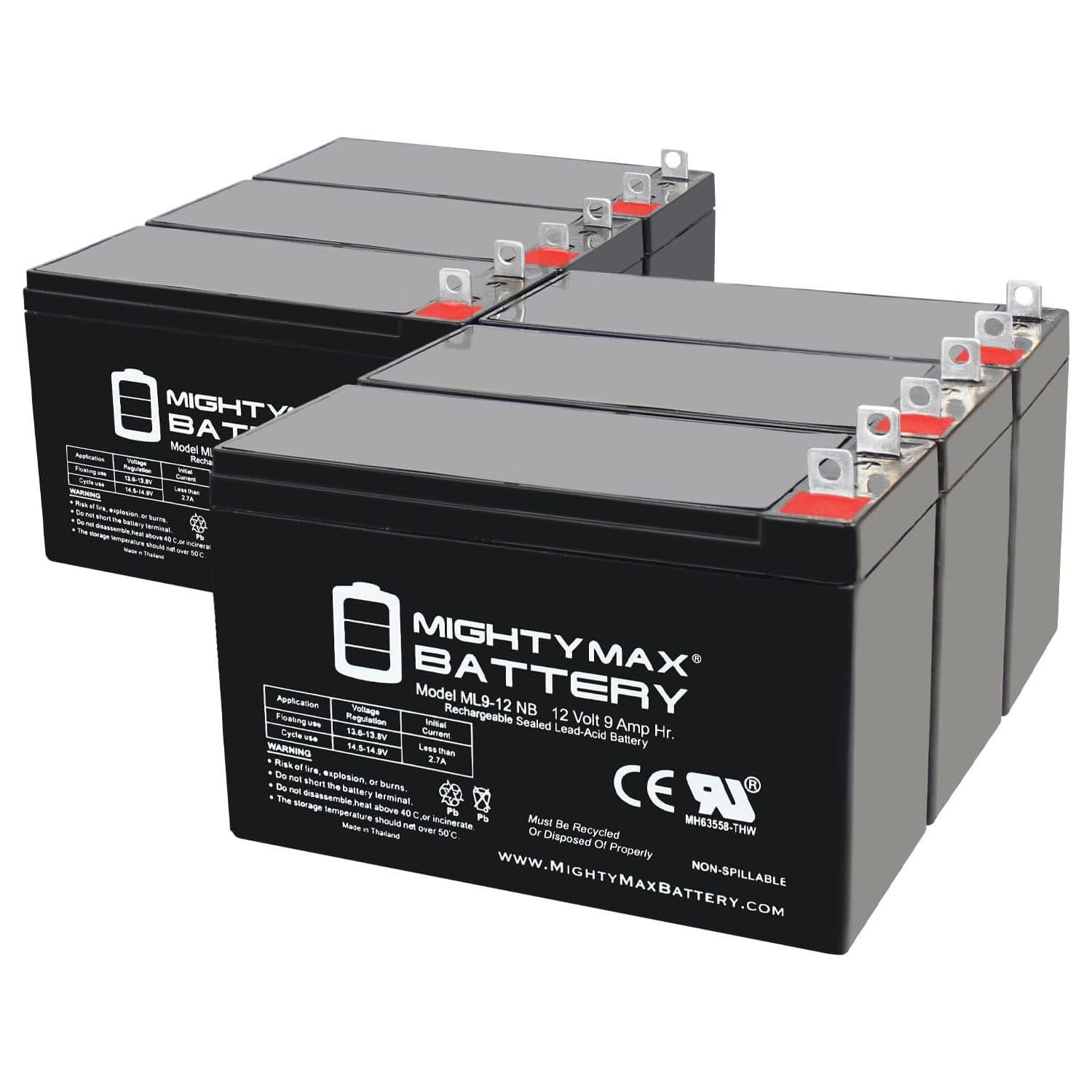 Mighty Max 12V 9AH SLA Replacement Battery for MK ES9-12TE - 6 Pack - Long Lasting Power for Security Systems, Emergency Lighting & UPS Backup