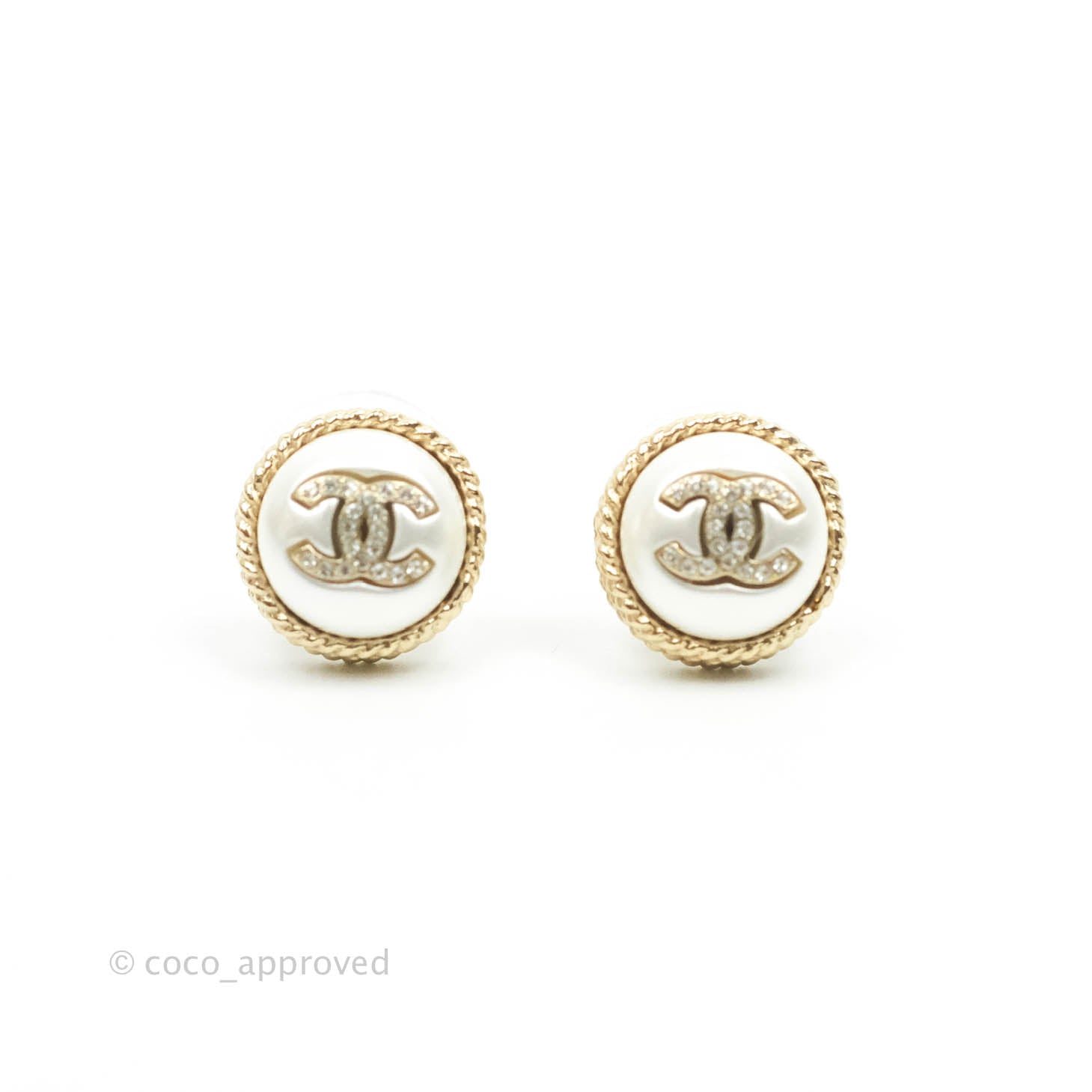 Chanel CC Crystal Round Earrings in Gold Tone - 21P Collection | Luxury Fashion Jewelry for Women, Perfect for Parties, Weddings & Special Occasions