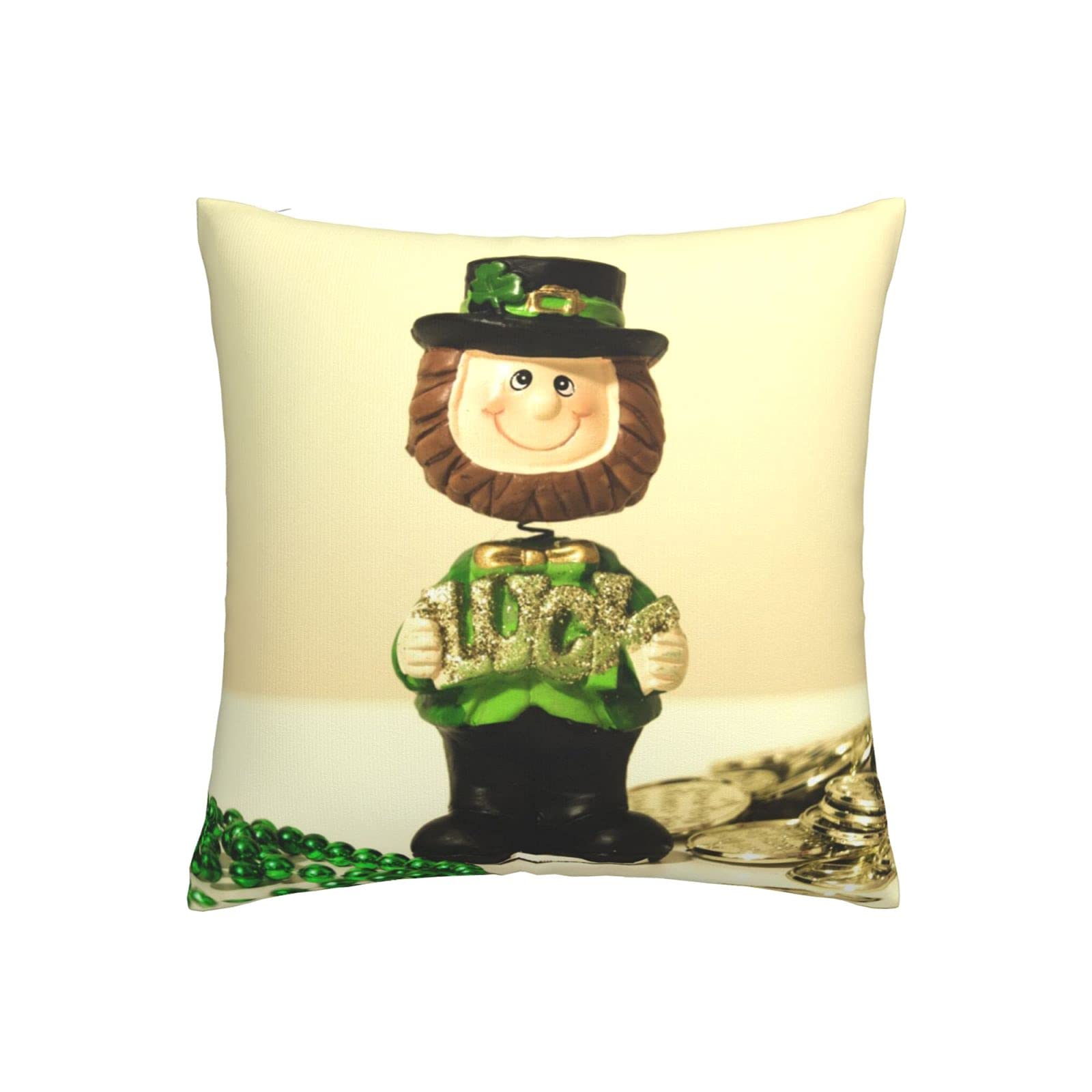 St. Patrick's Day Throw Pillow Covers 18x18 Inch - Irish Gold Coin Cartoon Shamrock Pillow Cases for Sofa, Bed & Home Decor - Perfect for Living Room, Bedroom & Holiday Party Decorations