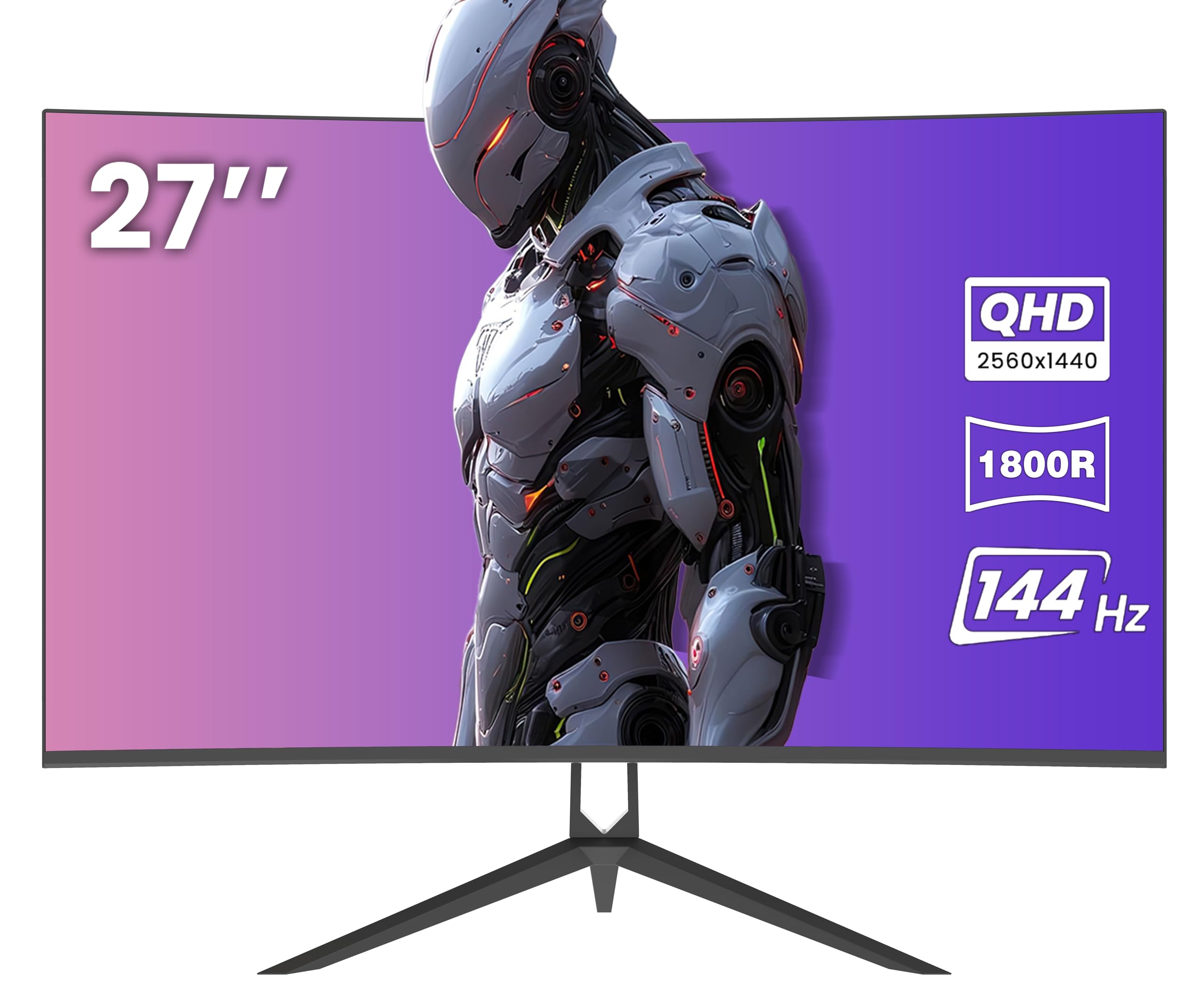CRUA 27 Inch Curved Gaming Monitor - 1440P QHD, 144Hz/165Hz Refresh Rate, 99% sRGB, AMD FreeSync, VESA Mount (HDMI, DP) - Black | Perfect for Esports, Streaming & Home Office Setup
