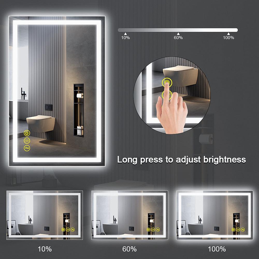 GlareGuard Rectangular Anti-Fog Dimmable Backlit LED Bathroom Vanity Mirror - Perfect for Makeup, Shaving & Skincare with Soft Adjustable Lighting
