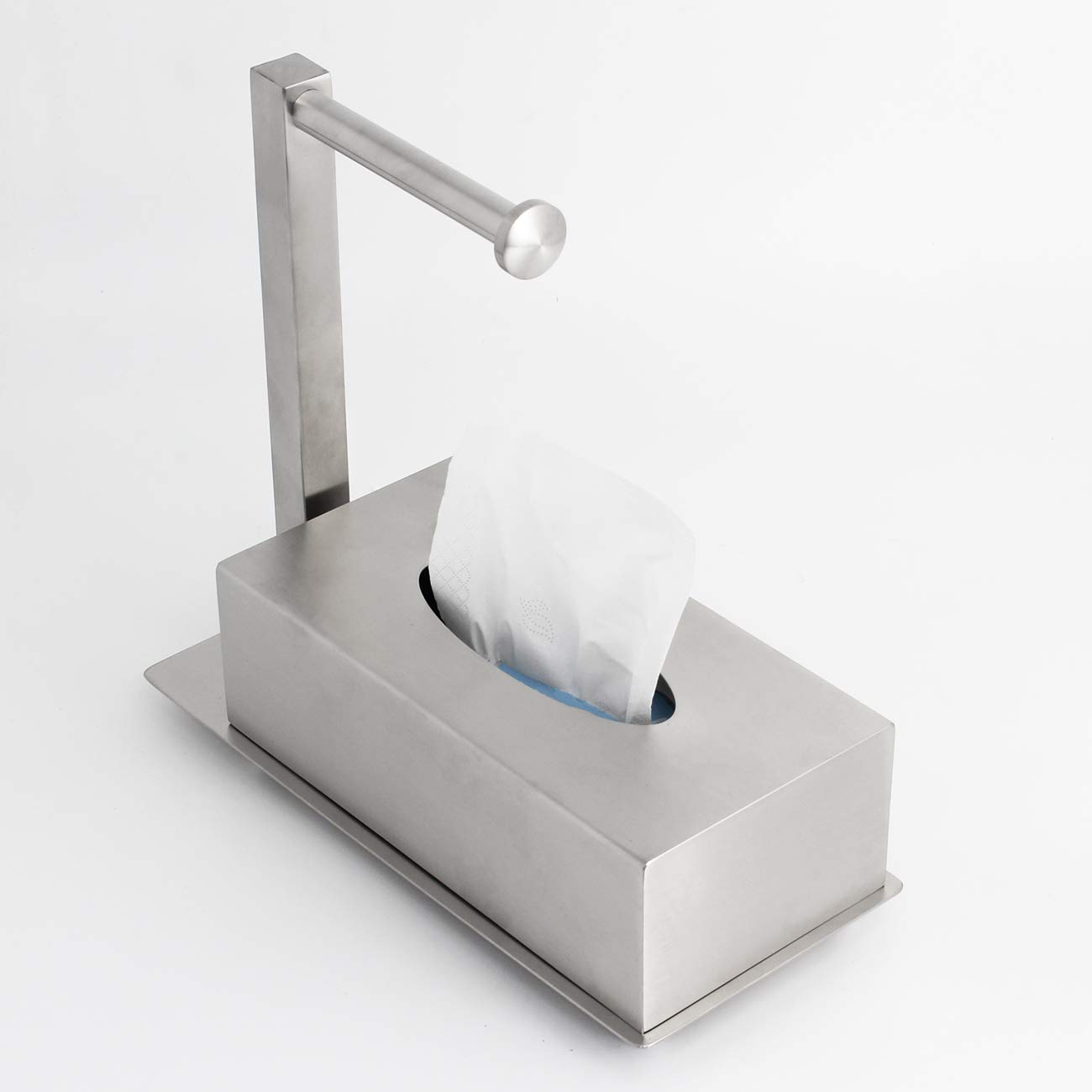 Stainless Steel Rectangular Tissue Box Cover with Toilet Paper Holder - Modern Brushed Finish Facial Tissue Dispenser for Bathroom, Vanity & Countertop | Perfect for Home, Office & Hotel Decor