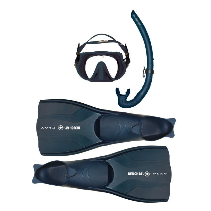 Beuchat Atoll FMS Snorkeling Set - Blue | Full Face Snorkel Mask with Dry Top System | Perfect for Swimming, Diving & Underwater Exploration