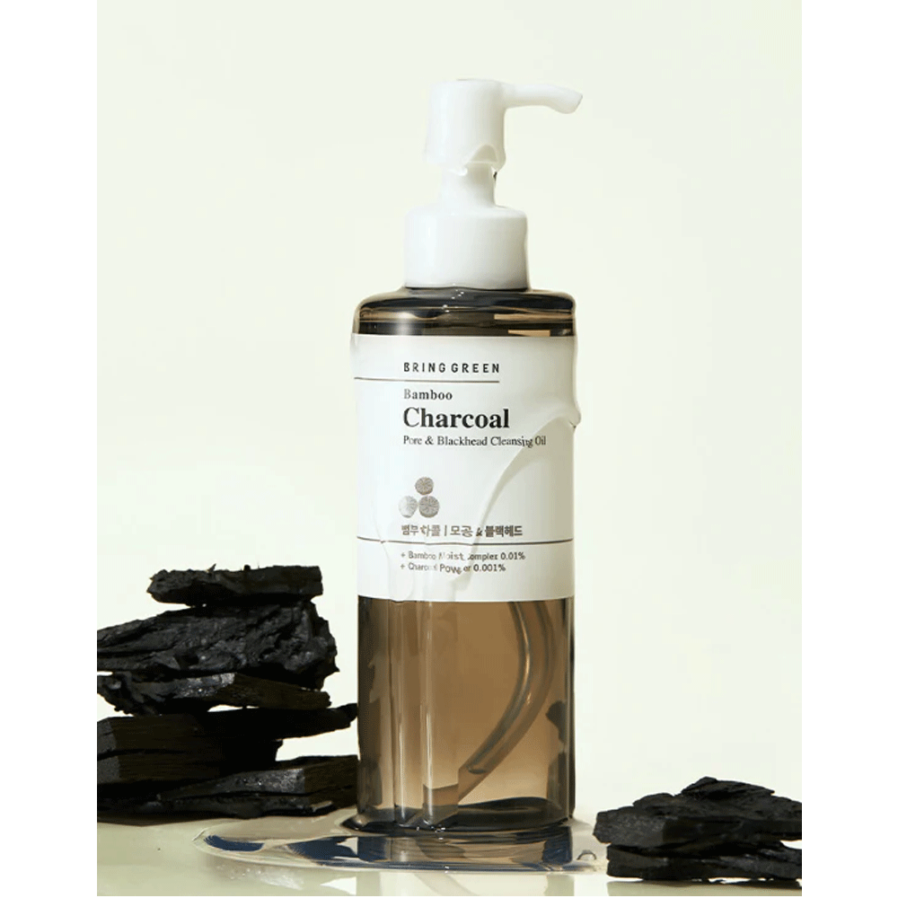 BRING GREEN Bamboo Charcoal Pore & Blackhead Cleansing Oil 200ml - Deep Cleansing Facial Oil for Oily & Acne-Prone Skin - Perfect for Daily Skincare Routine & Blackhead Removal