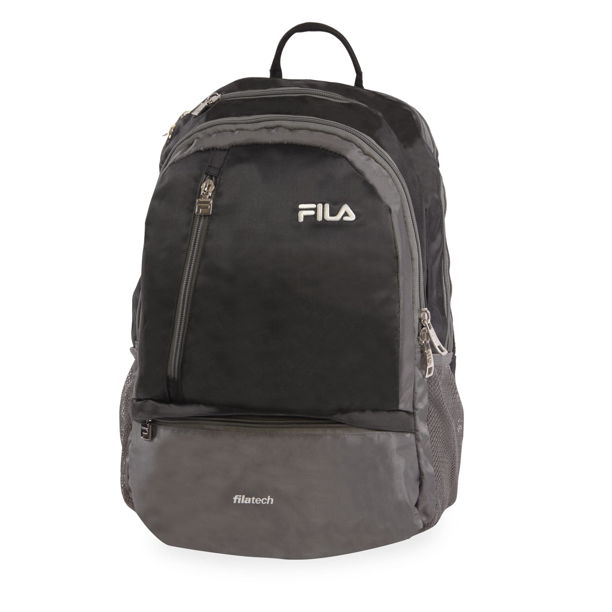 Fila Duel Tablet and Laptop Backpack for Men & Women - Lightweight Water-Resistant Travel Backpack with USB Charging Port - Black/Grey - Perfect for Work, School, College and Business Trips