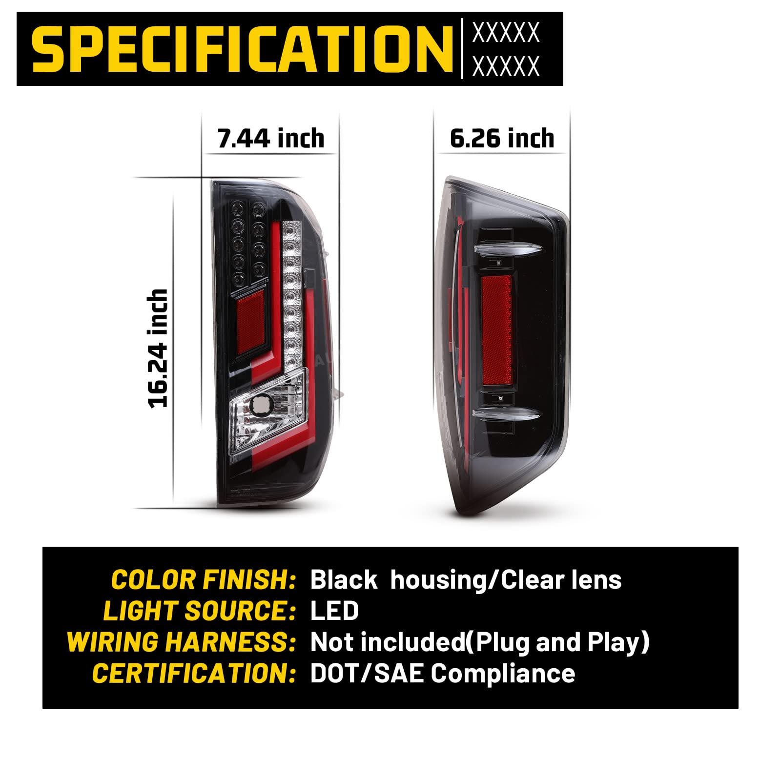2014-2021 Toyota Tundra LED Tail Lights Assembly - Black Housing/Clear Lens with Red DRL Light (1 Pair) | Direct Replacement for Improved Visibility & Style | Perfect for Night Driving & Off-Road Adventures