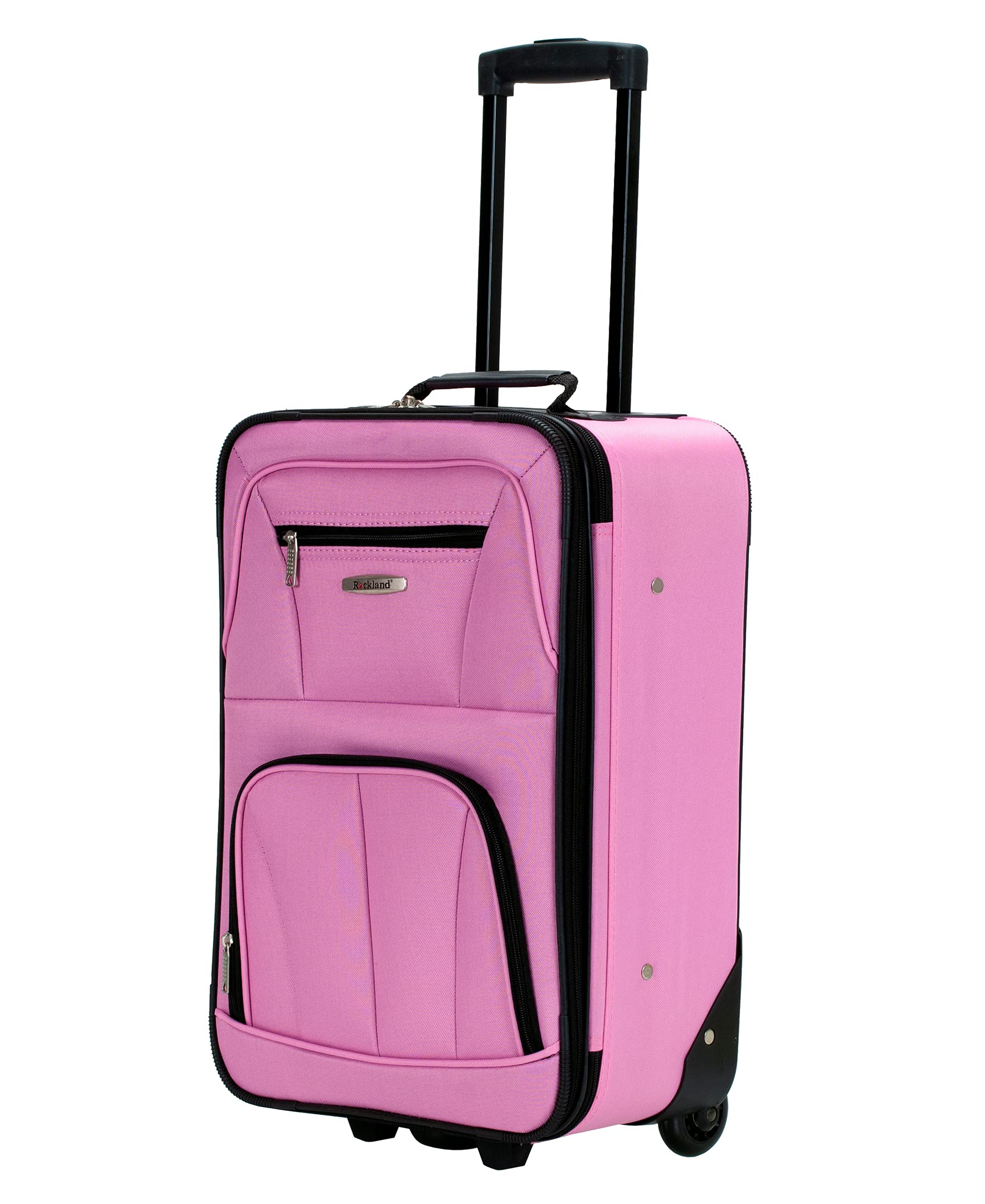 Rockland Journey Softside Expandable Upright Luggage Set 4-Piece (14/19/24/28 Inch) - Lightweight Pink Suitcase for Women & Men, Perfect for Air Travel, Business Trips & Family Vacations