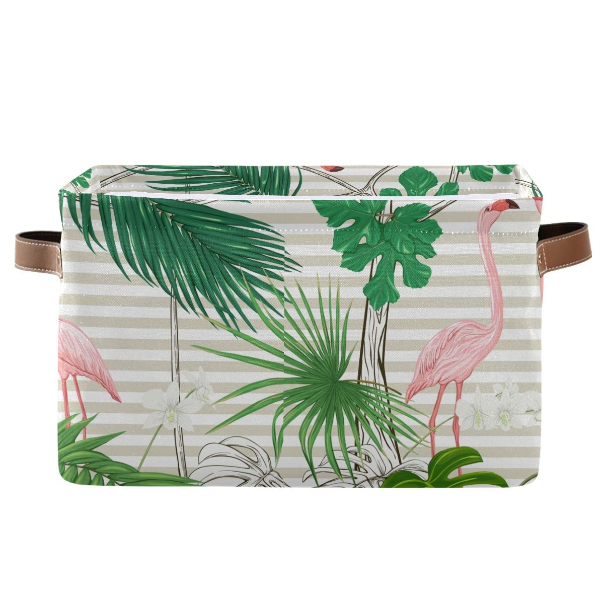 Flamingo with Leaf Square Storage Basket - Canvas Storage Bin Organizer for Closet, Shelf, Home & Office - Perfect for Organizing Toys, Books, and Office Supplies (1 Piece)