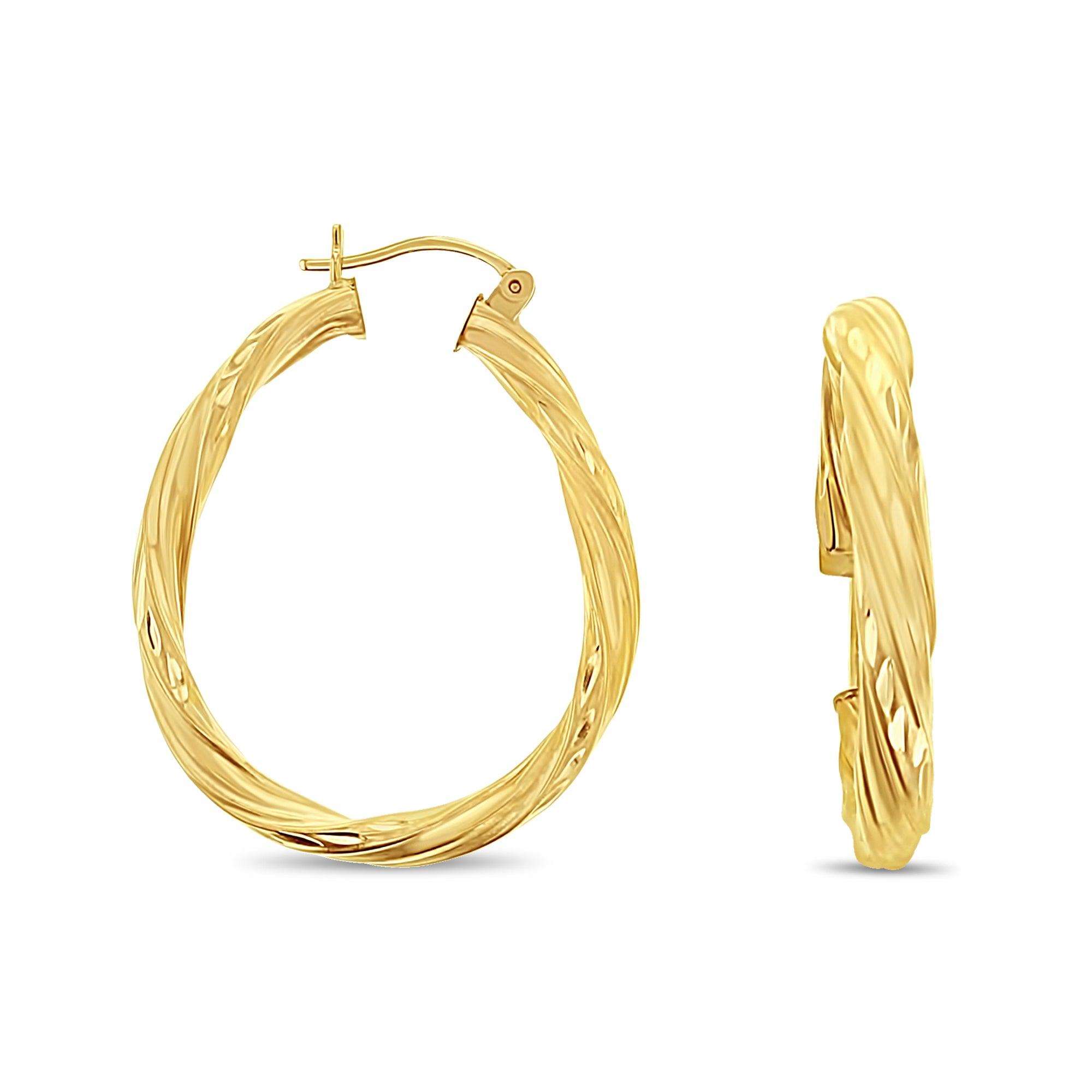 14K Yellow Gold Twisted Diamond Cut Hoop Earrings for Women - Elegant & Durable Jewelry for Parties, Weddings & Everyday Wear