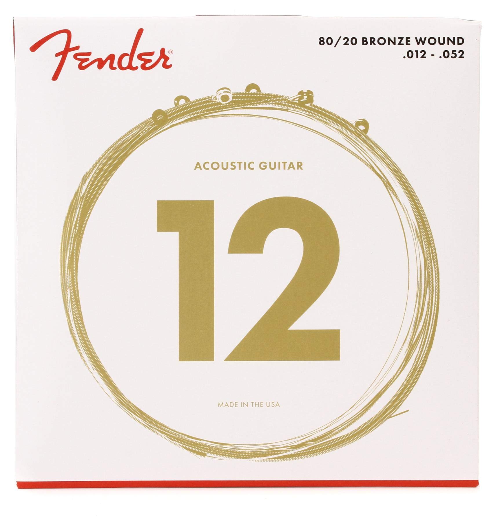 Fender 80/20 Bronze Acoustic Guitar Strings - Light Gauge .012-.052 with Ball End - Perfect for Folk, Country & Fingerstyle Playing