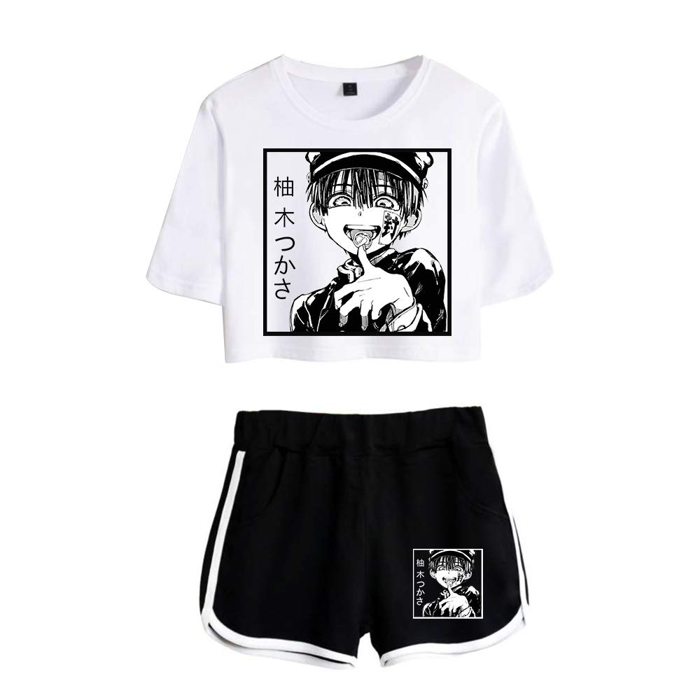 RONGJUN 2-Piece Hanako Kun Anime Cosplay Outfit for Women & Girls - Short Sleeve Crop Top & High-Waisted Shorts Set | Cute Kawaii Japanese Streetwear for Conventions, Halloween & Cosplay Events