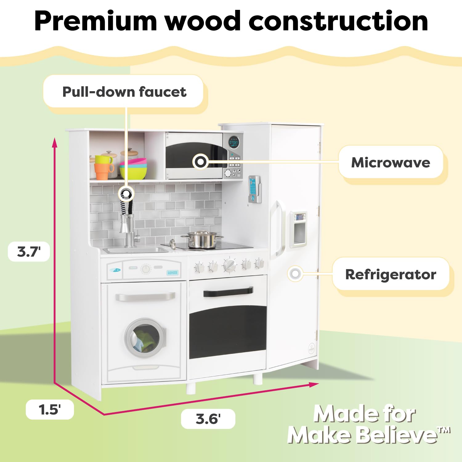 KidKraft Large Wooden Play Kitchen Set with Lights & Sounds - White Pretend Cooking Toy with Icemaker & Play Phone - Educational Gift for Toddlers Ages 3+ - Perfect for Imaginative Play & Preschool Learning