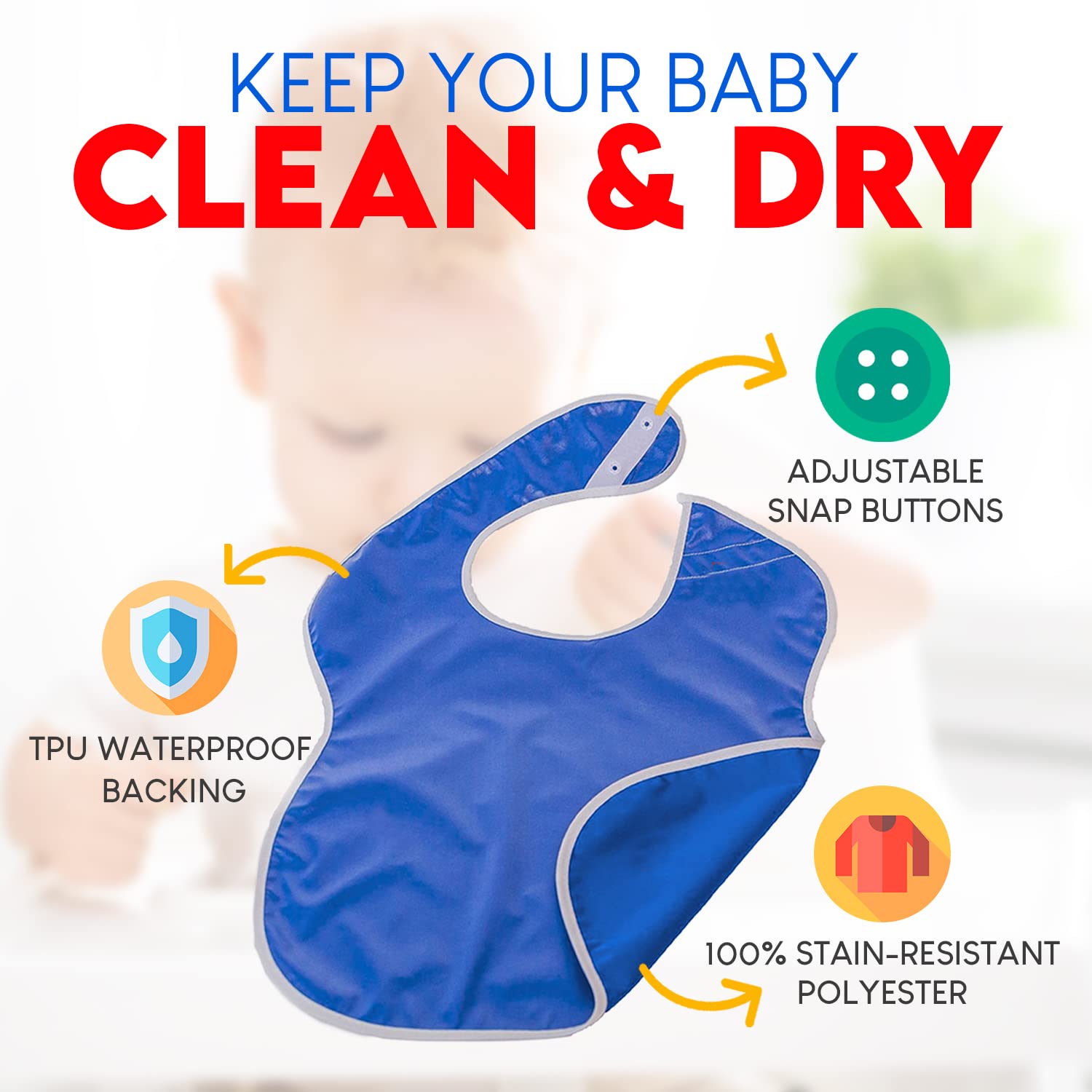 Toppy Toddler Large Waterproof Baby Bibs with Snap Buttons - 3 Pack for Boys & Girls 1-4 Years | Soft & Durable Drool & Food Protection for Mealtime, Daycare & Travel