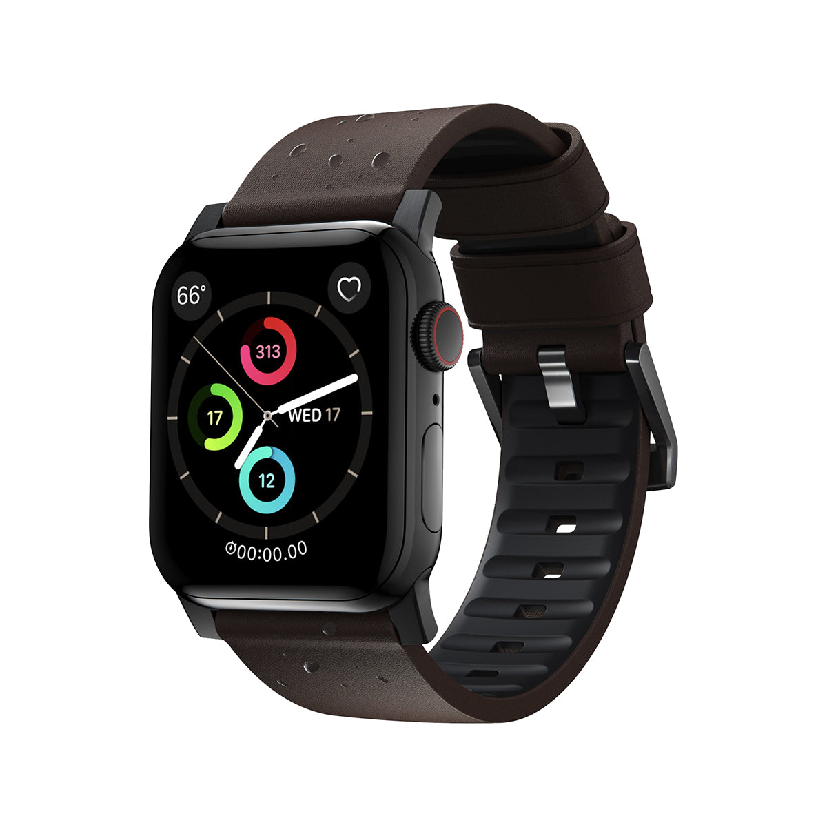 Nomad Active Band Pro for Apple Watch 40mm/41mm - Genuine Brown Leather Strap with Black Hardware | Durable Sport Band for Running, Swimming & Everyday Wear
