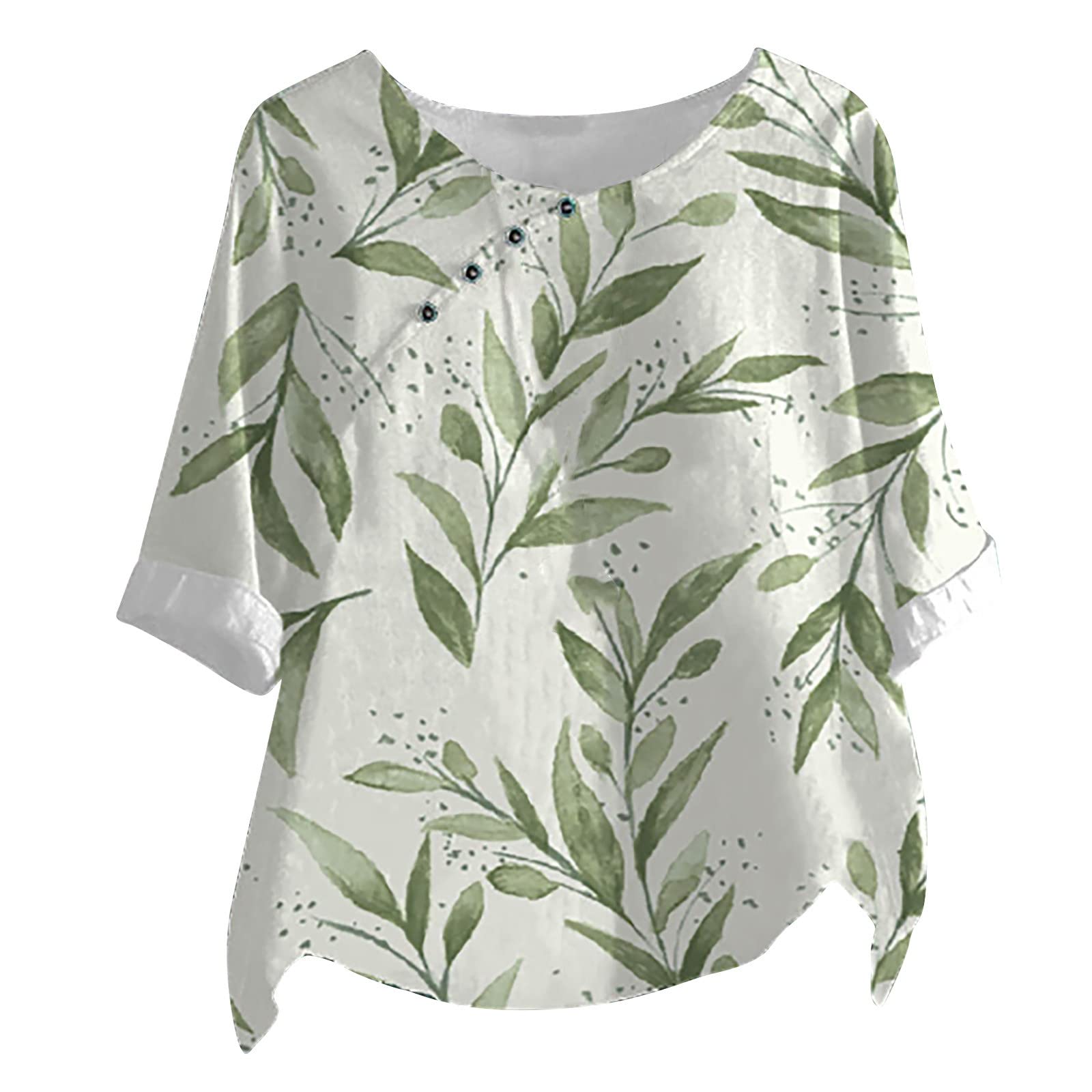Women's Summer Cotton Linen T-Shirt - Soft Flowy Tunic Top with Button Detail, Casual Loose Blouse, Short Sleeve Comfortable Cute Dressy Top for Beach, Vacation & Everyday Wear