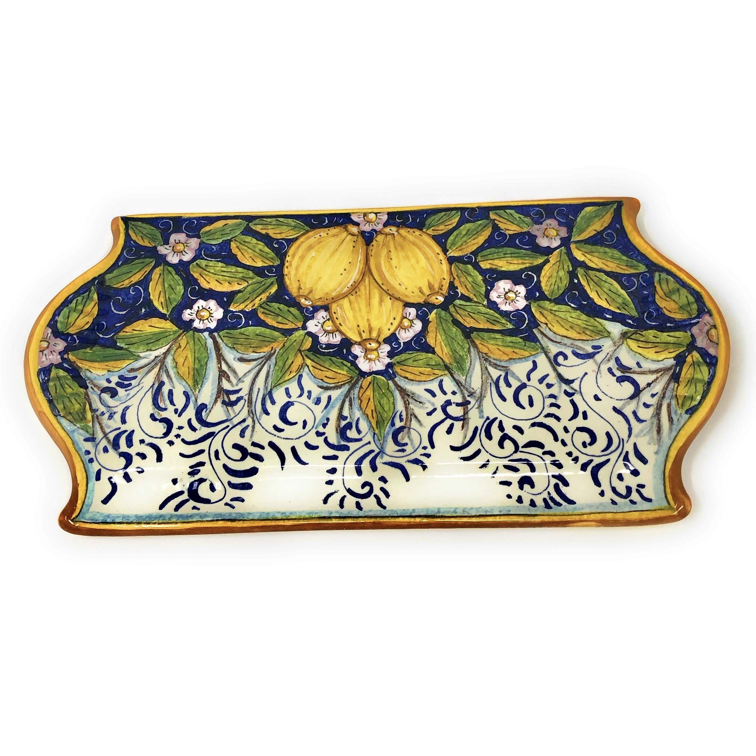 **Hand Painted Italian Ceramic Cheese Tray with Three Lemons Design - Tuscan Florence Artisan Appetizer Plate for Charcuterie, Entertaining & Home Decor - Made in Italy**