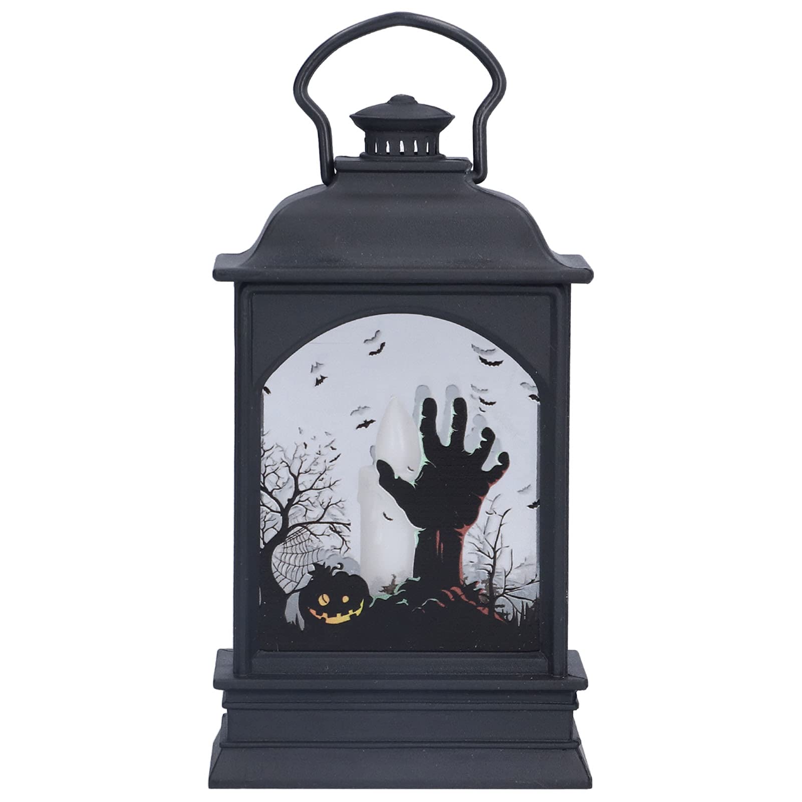 Battery Powered LED Hanging Lantern with Pumpkin Ghost Hand Design - Halloween Indoor/Outdoor Decorative Lighting for Porch, Garden, and Party Decorations