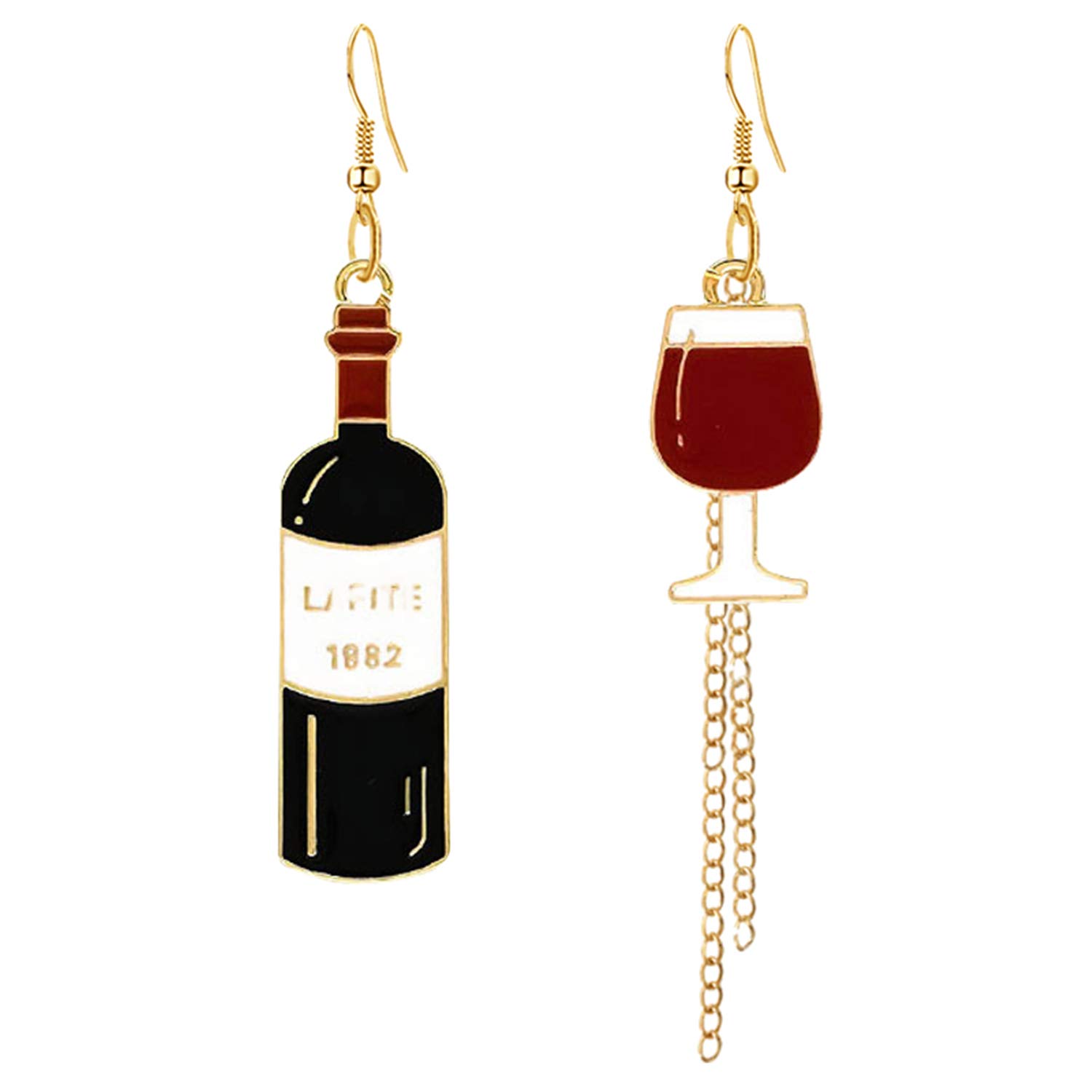 ANDPAI Chic Asymmetrical Handmade Enamel Wine Bottle Drop Earrings for Women - Statement Jewelry Gift (Red) | Perfect for Parties, Date Nights & Special Occasions