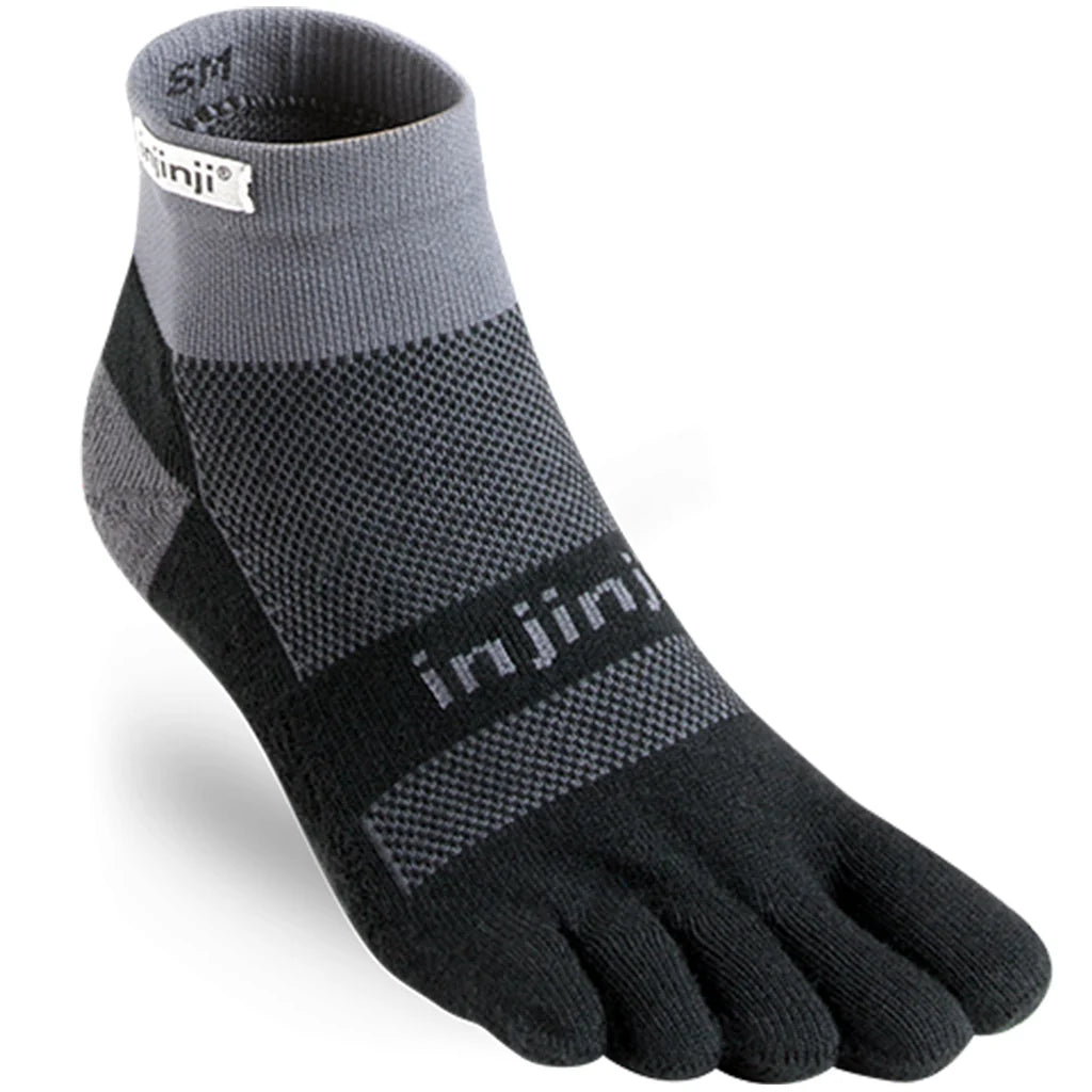 Injinji RUN Midweight Toe Socks - Black/Grey Mini Crew for Running, Hiking & Outdoor Activities - Breathable & Blister Prevention Footwear
