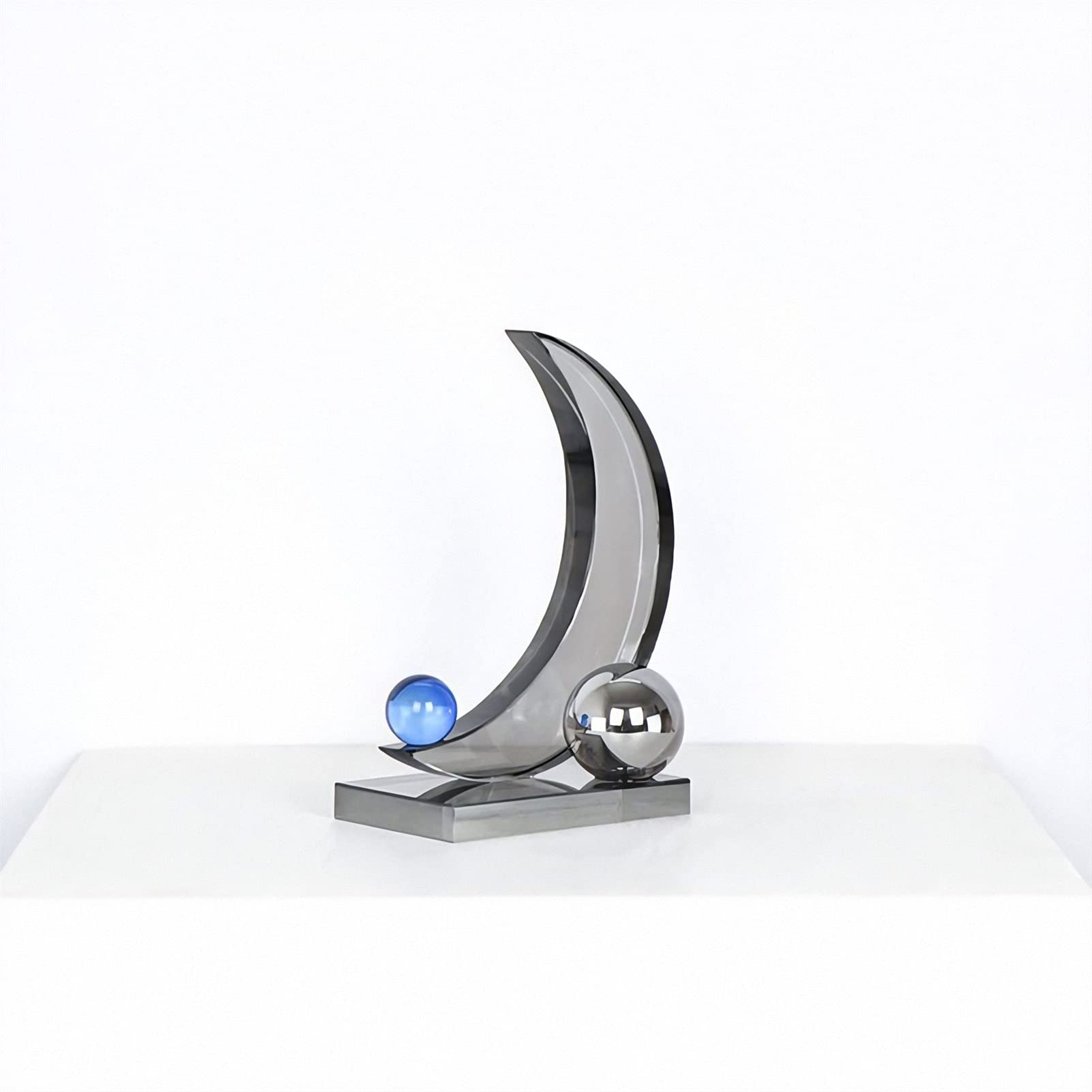 Modern Minimalist Smokey Gray Crystal Moon Ornament - European Style Desktop Decor for Home & Office | Perfect for Bookshelf, Workstation, and Gift Giving