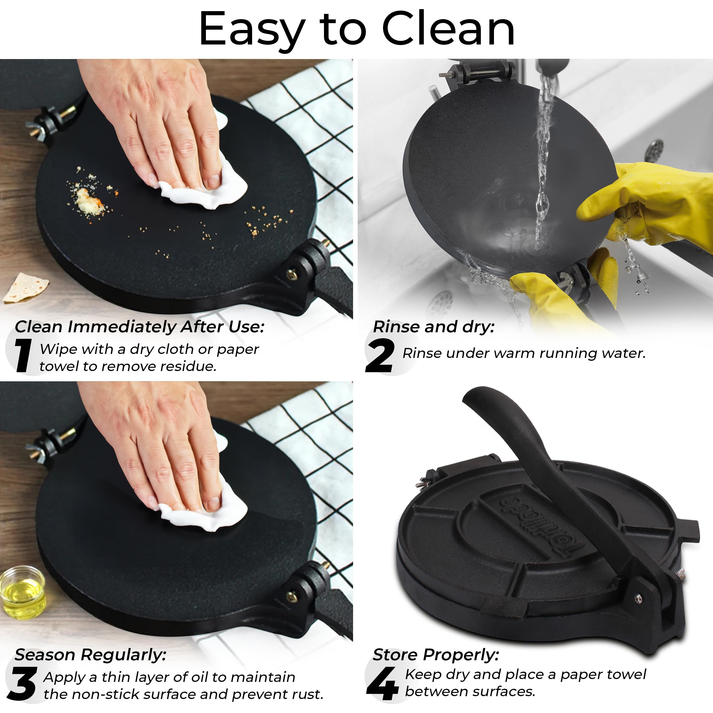 12 Inch Cast Iron Tortilla Press – Large Quesadilla & Roti Maker with Pre-Seasoned Surface & Free Recipe E-Book – Perfect for Making Homemade Tortillas, Flatbreads & Mexican Cuisine