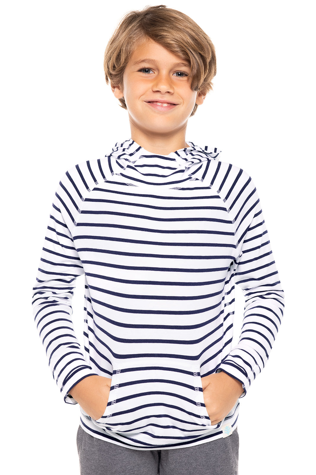 LumaLeo Kids Hoodie - White and Navy Striped Pullover for Boys & Girls | Cozy Fleece Jacket for School, Playdates & Outdoor Activities